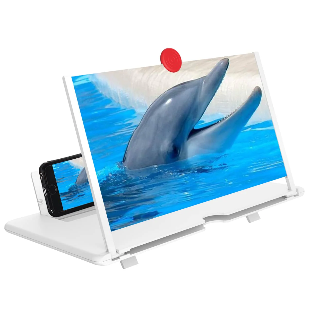 Phone Screen Magnifier, Screen Amplifier 3D HD Screen Projector with Foldable Stand, Phone Screen Magnifier for Watching Movies, Videos, Games and Reading, Compatible with All Phones (White) White