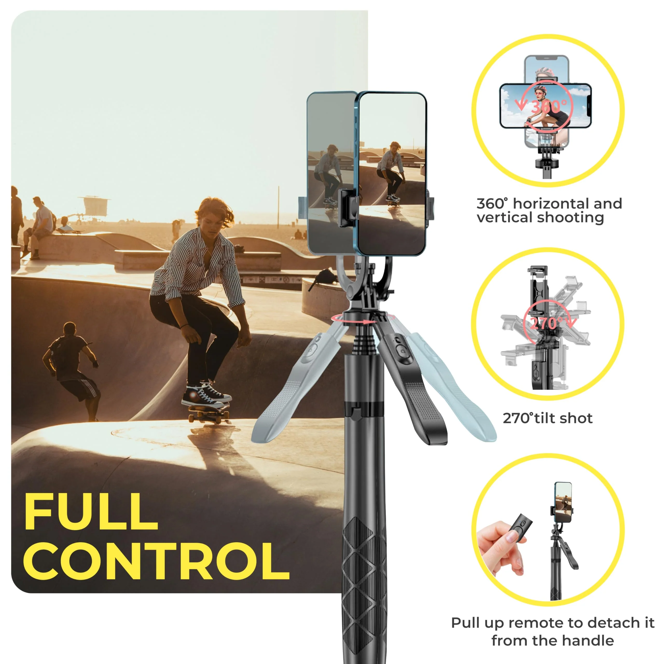 Phone Tripod 62" Selfie Stick for iPhone with Remote and 3W LED Light, Universal Mount, Phone Stand for Recording & Streaming, Tripod for iPhone & Android Phone & Gopro Black - Image 2