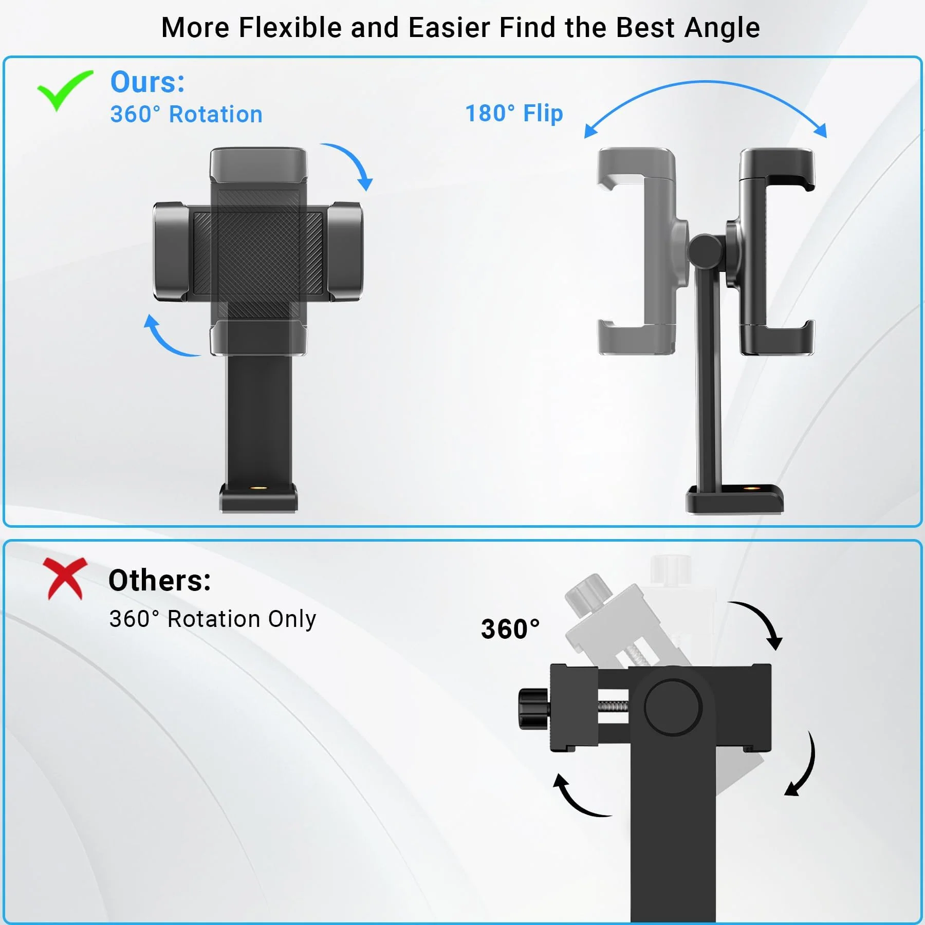 Phone Tripod Mount with Cold Shoe, 360° Rotation & 180° TiltTilting Cell Phone Clamp Adapter for Smartphone, Compatible with iPhone 17 16 15 Samsung S25, Selfie Stick, Camera Stand. - Image 8