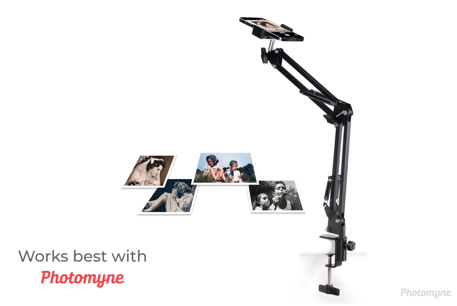 PHOTOMYNE Sturdy Flexible Phone Holder for Desk, Table, Office, Kitchen with Clamp for Photo Album Scanning, iPhone Holder for Desk- Black - Image 6