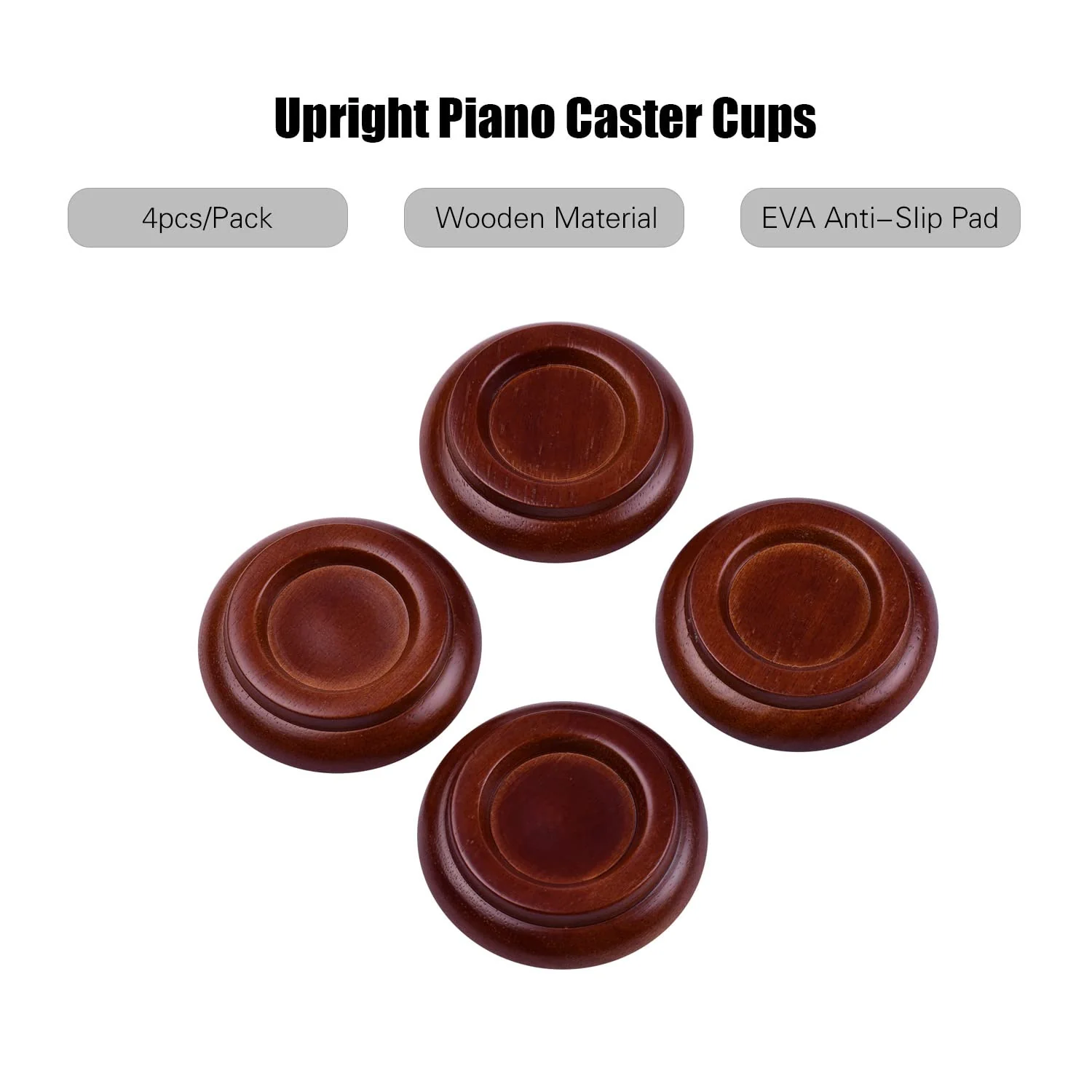 Piano Caster Cups for Upright Piano Wooden Piano Caster Piano Leg Floor Protectors with Non-Slip & Anti-Noise Foam Hardwood Floor Protectors Dark Brown 4 Pack for Upright Piano Leg - Image 5