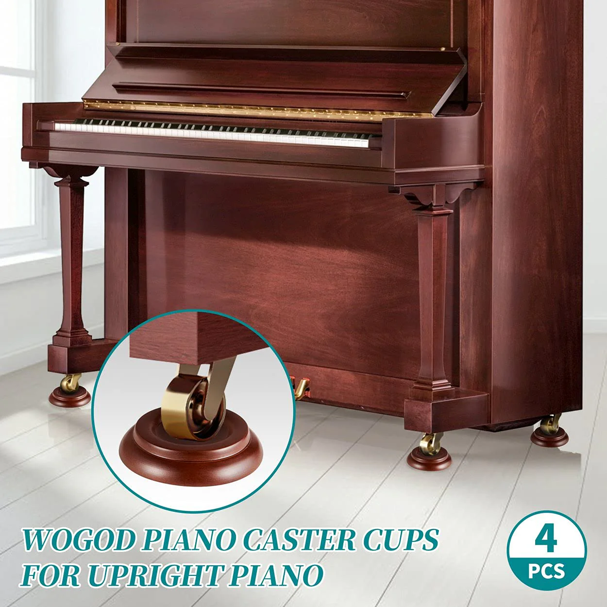 Piano Caster Cups,Piano Pads for Hardwood Floors,Upright Piano Wheel Floor Protectors, Piano Leg Coasters Protectors. - Image 2