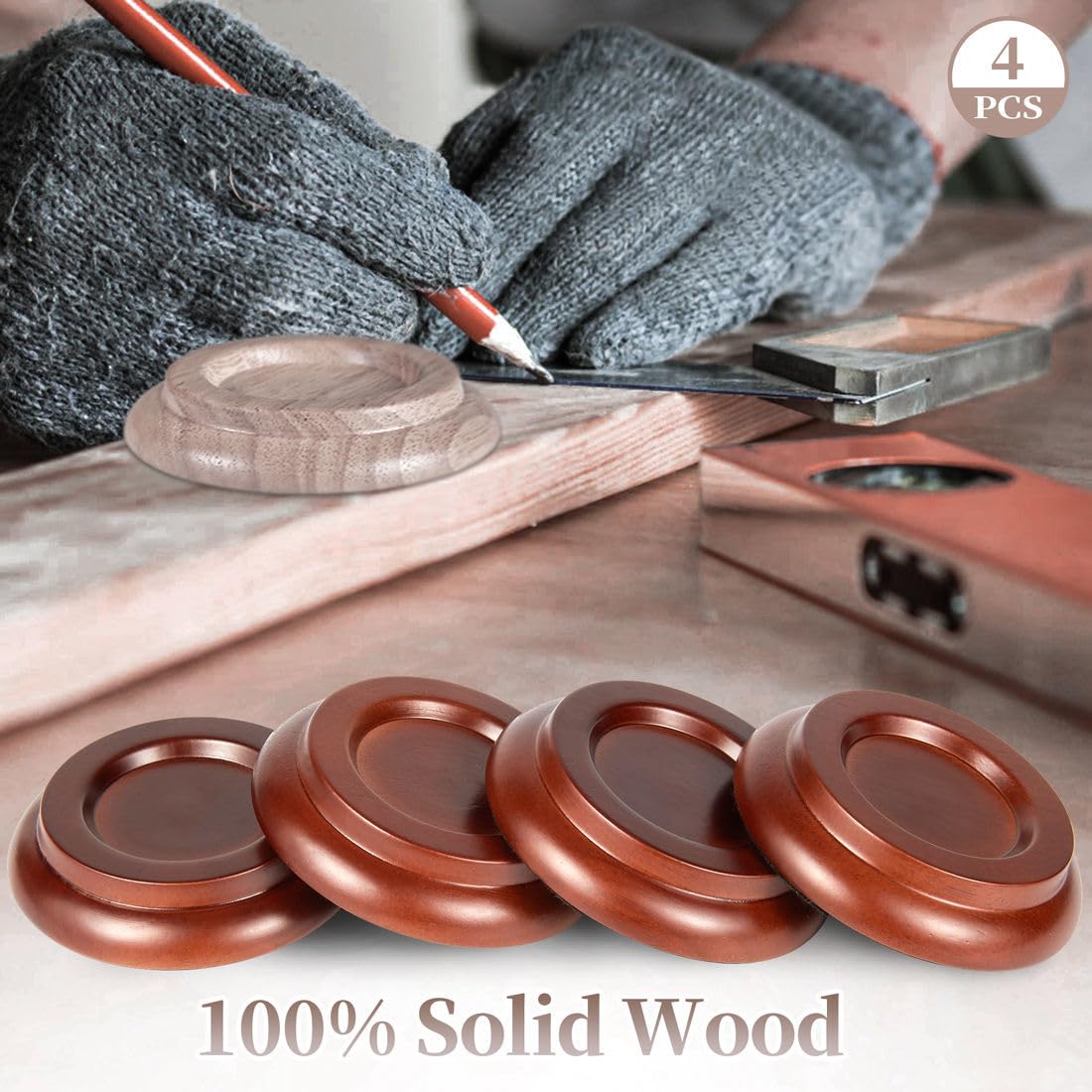 Piano Caster Cups Upright Piano Caster Cups Wood coasters Cups Brown-wood 4cups - Image 5