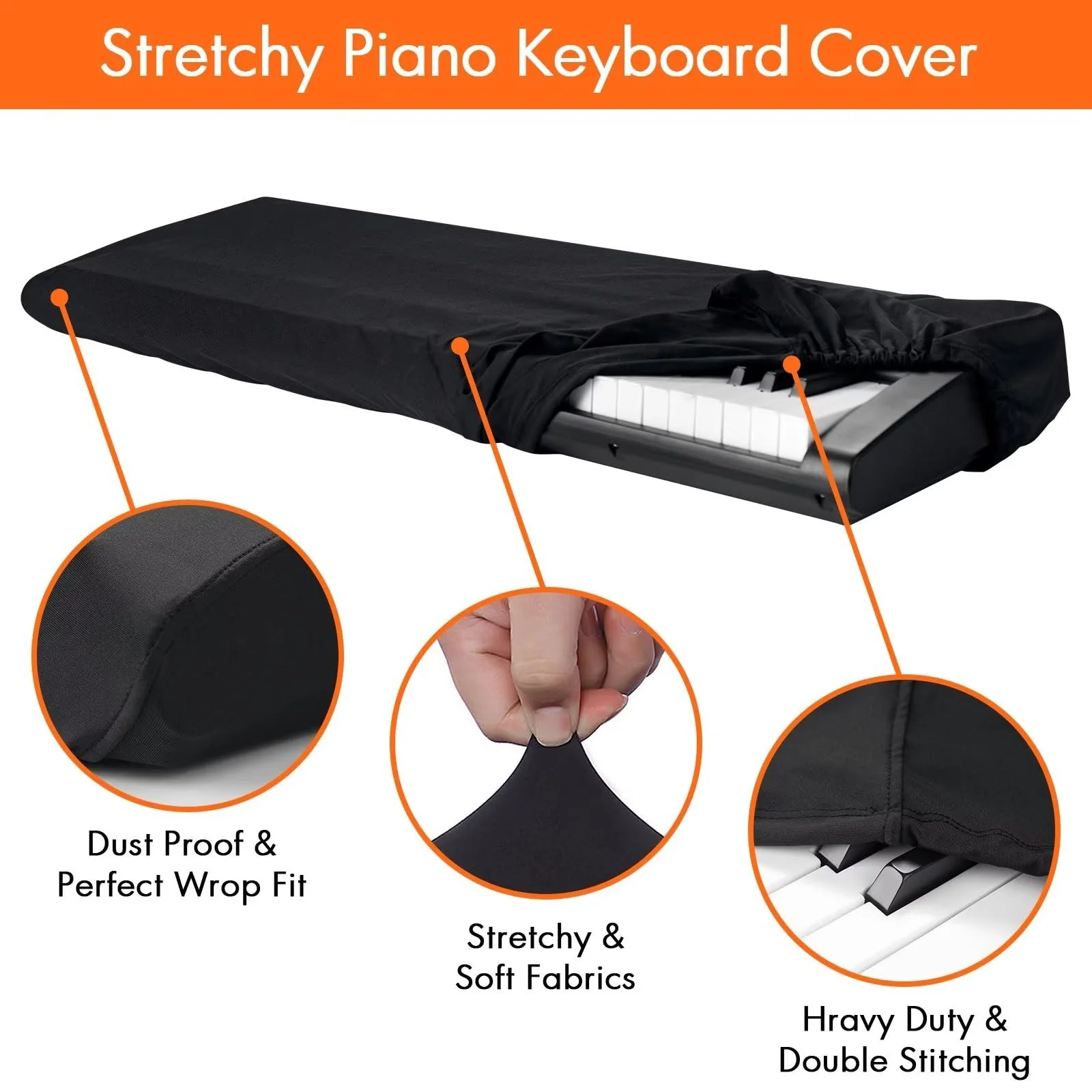 Piano Keyboard Dust Cover, 88 Keys Piano Music Keyboard Dirt Proof Cover Stretchy Electronic Keyboard Piano Cover Electronic Keyboard Cover With Durable Elastic & Cord Lock Must Have Piano Accessories - Image 3