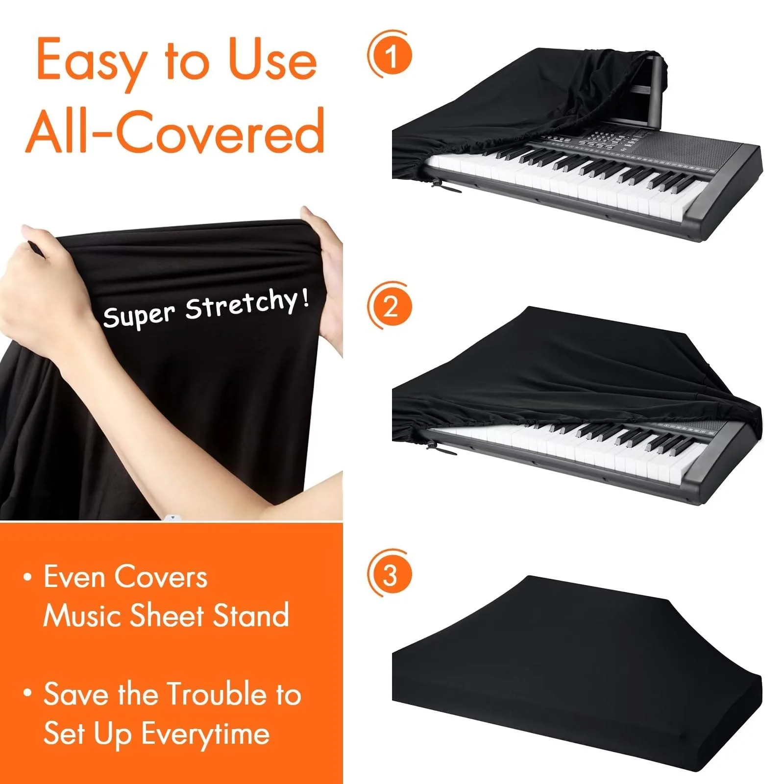 Piano Keyboard Dust Cover, 88 Keys Piano Music Keyboard Dirt Proof Cover Stretchy Electronic Keyboard Piano Cover Electronic Keyboard Cover With Durable Elastic & Cord Lock Must Have Piano Accessories - Image 5
