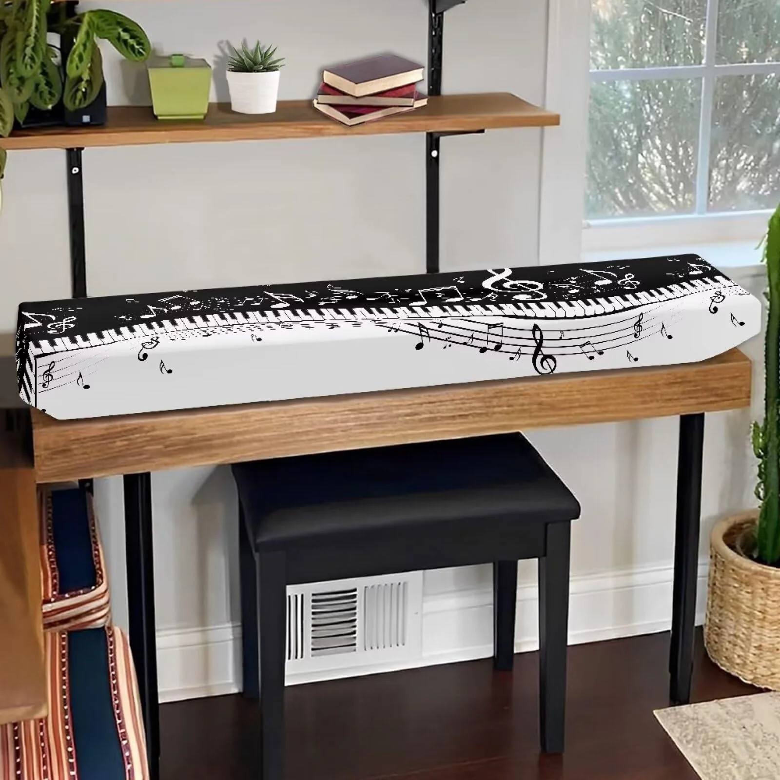 Piano Print Piano Keyboard Dust Cover 88 Keys Full Cover Piano Keyboard Covers Stretchy Waterproof Cloth Electric Piano Keyboard Covers L Size (88 Keys) - Image 2