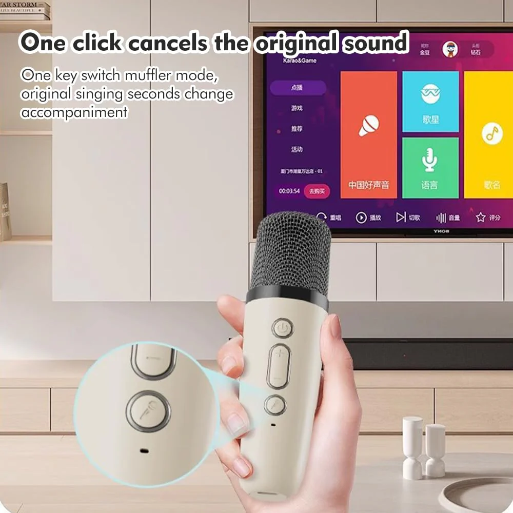 Pilarmuture Mini Karaoke Machine with 2 Wireless Microphones, Dual Noise Reduction, Voice Change with Multiple Modes, Bluetooth, White - Image 8
