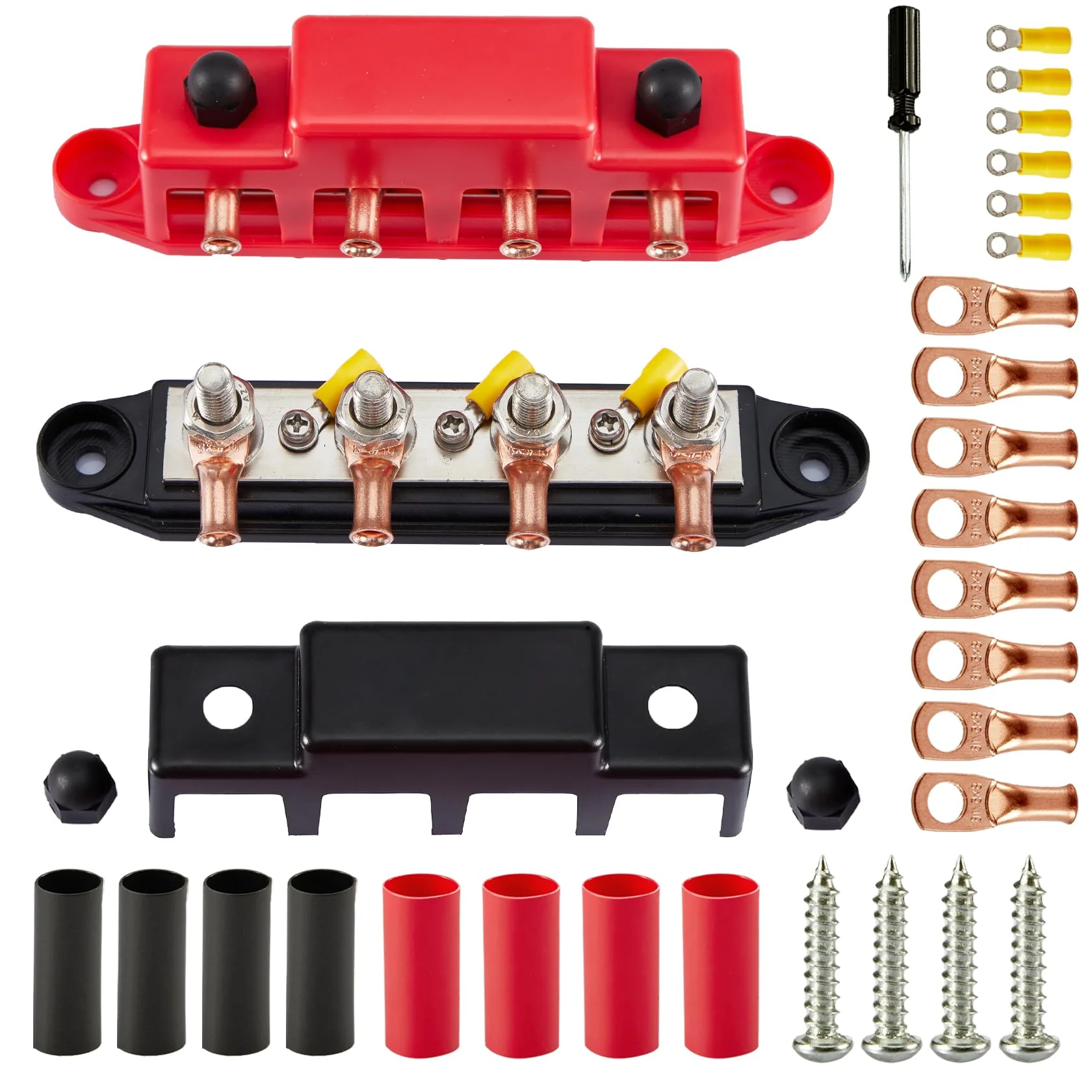 Pindex M8 Busbar Distribution Block 250 AMP DC 12 V-48 V with 4 x M8 Terminal Bolts, M8 Power Distribution Block Bus Bar 12 V for Motorhomes, Ships, Yachts, Car RVs, Trucks