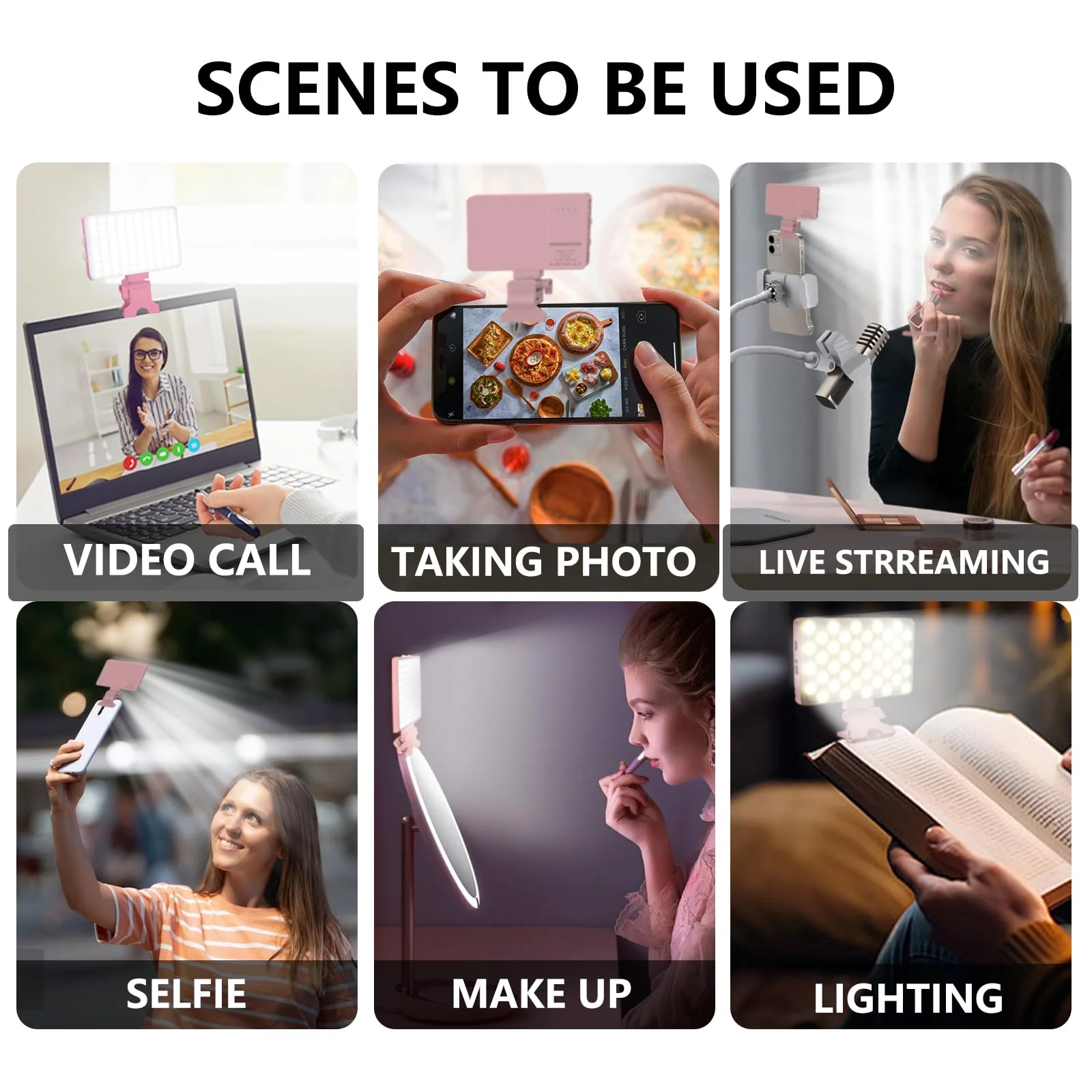 Pink Selfie Light with Phone Light Clip,80led Portable Selfie Light with 3 Light Modes and Infinite Adjustment Modes, 2000mah Rechargeable Selfie Light for Phone, Laptop, Makeup, Live Stream - Image 2
