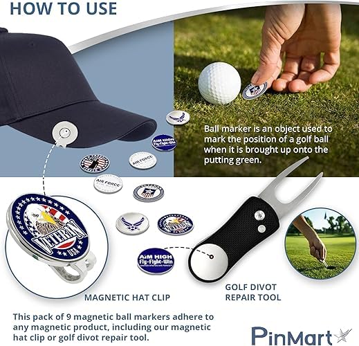 PinMart’s Officially Licensed United States Veteran Bundle Pack of 9 Golf Ball Markers - Golf Accessories for Men and Women - Magnetic Veteran Ball Markers Set of 9 Coast Guard Blue/White/Gold - Image 5