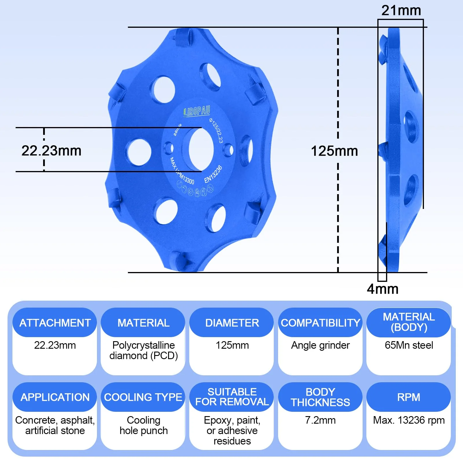 PKD PCD Diamond Cup Wheel 125 mm, Diamond Cup Wheel Grinding Wheel for Angle Grinder, Diamond Grinder for Tile Adhesive, Colour Coating, Angle Grinder Grinding Pot, 6 Segments - Image 2