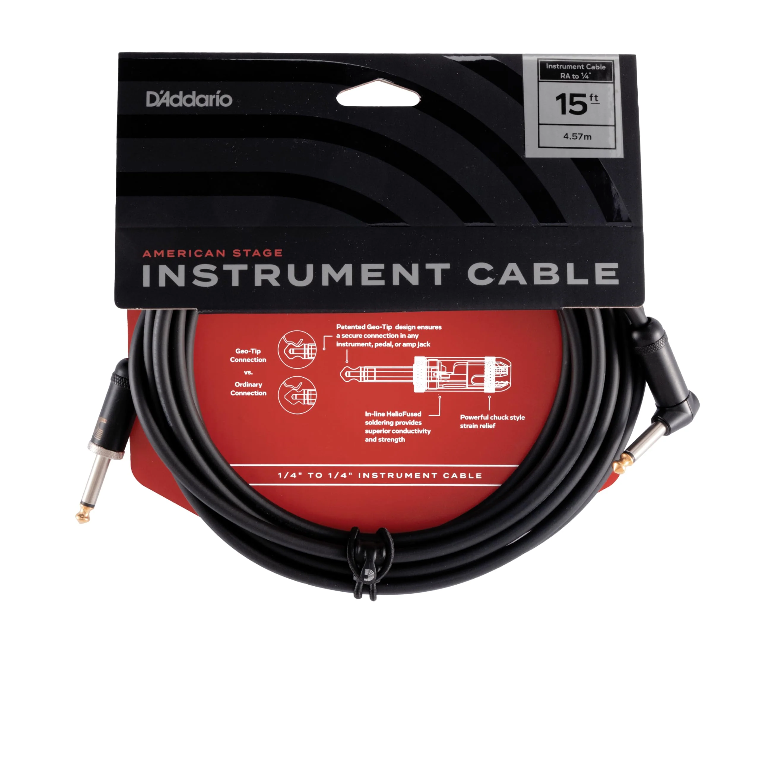 Planet Waves PW-AMSGRA-15 American Stage Instrument Cable 15 feet Straight to Right Angle