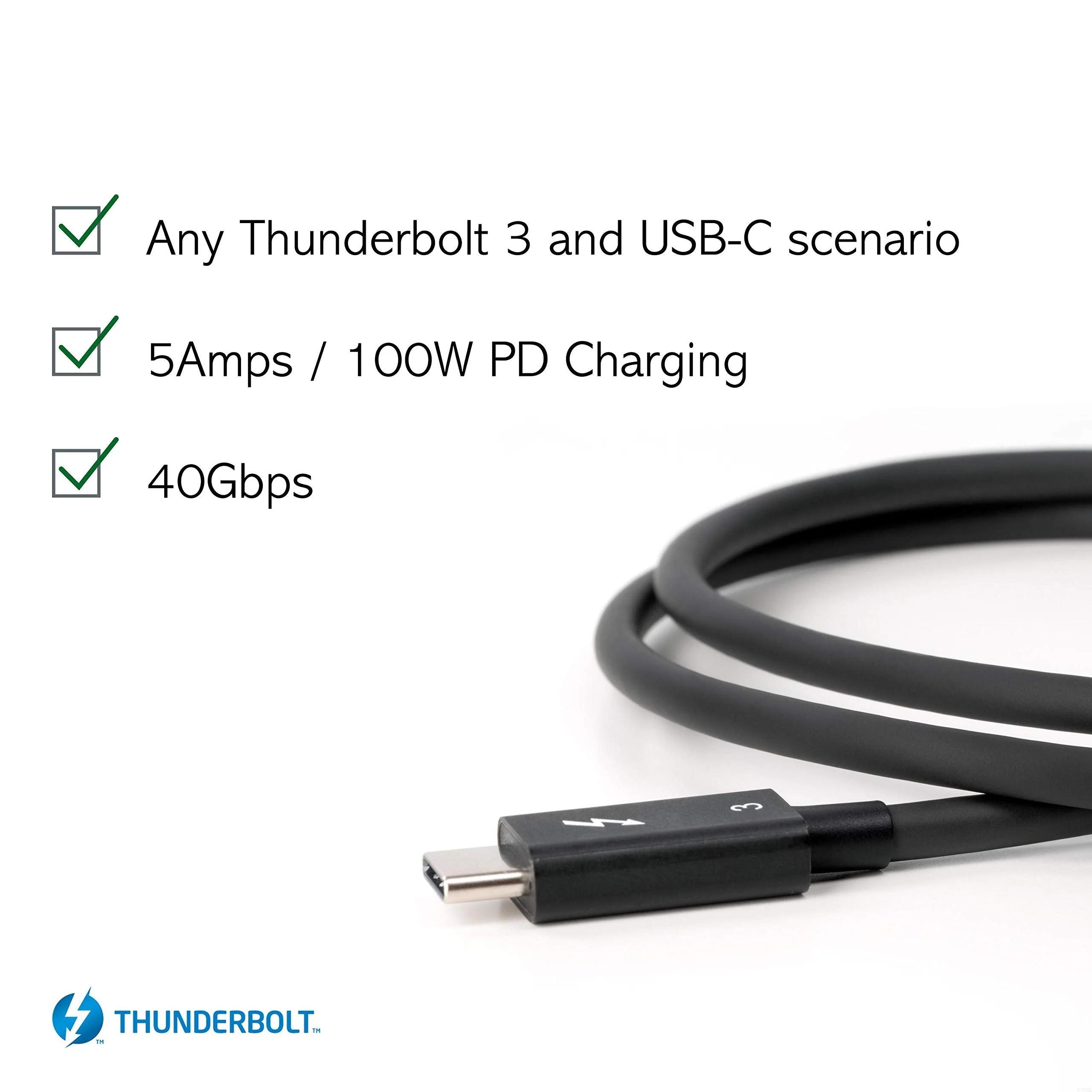 Plugable Thunderbolt 3 Cable 40Gbps Supports 100W (20V, 5A) Charging, 2.6ft / 0.8m USB C Compatible [Thunderbolt 3 Certified] 0.8m 40Gb 5A - Image 3