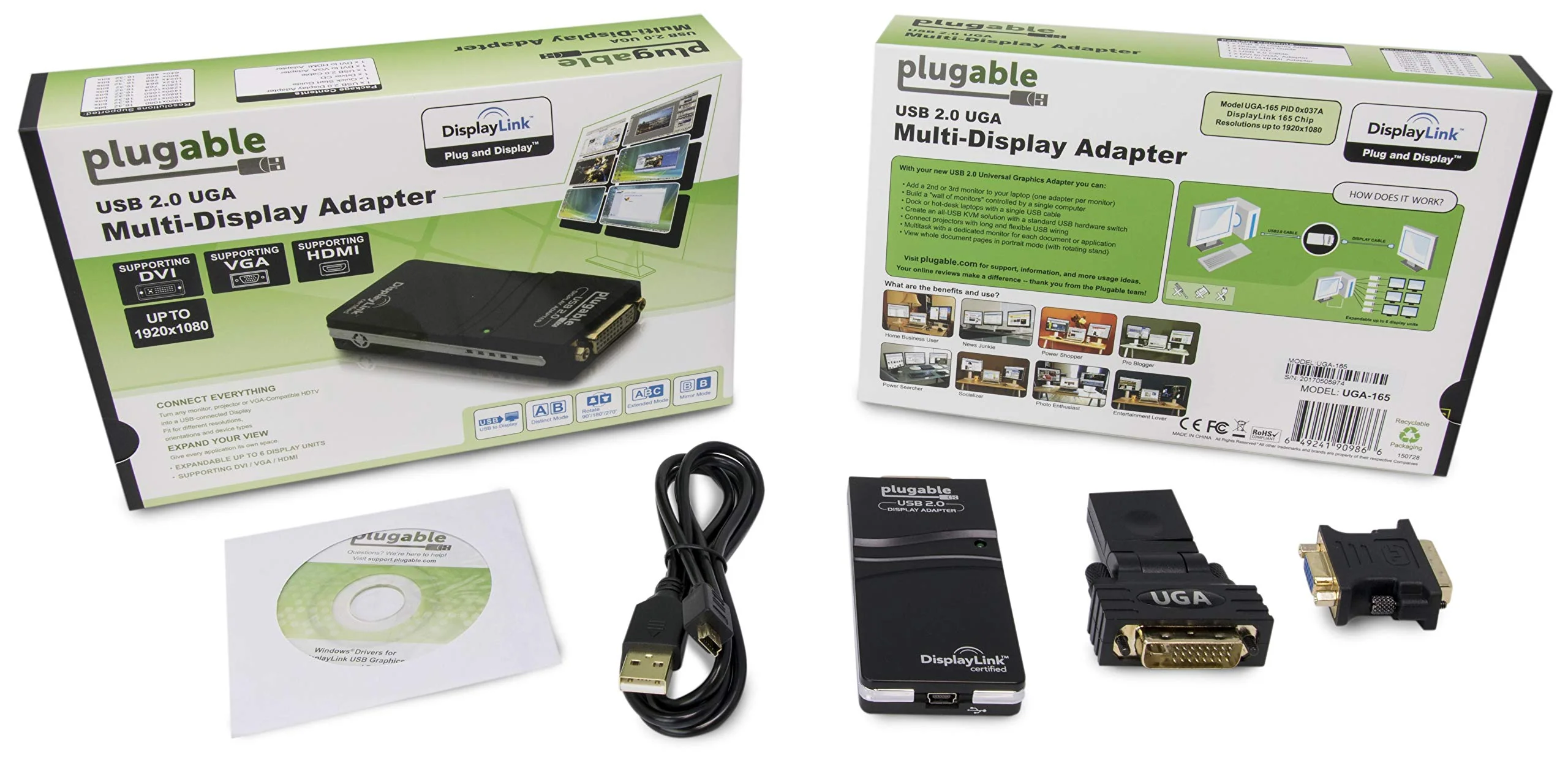 Plugable USB 2.0 to VGA/DVI/HDMI Video Graphics Adapter for Multiple Monitors up to 1920x1080 (Supports Windows 10, 8.1, 7, XP) 1920 VGA/DVI/HDMI - Image 4