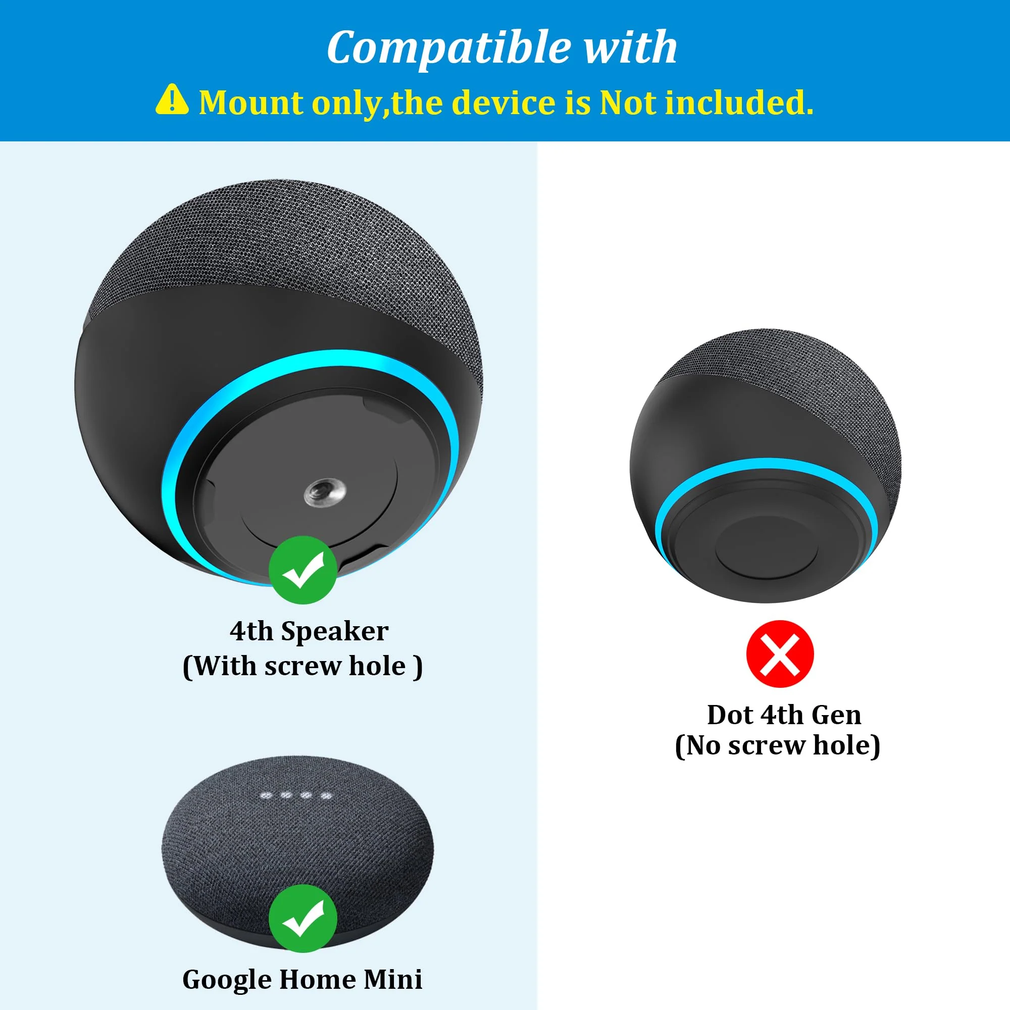 PlusAcc Wall Mount for 4th Gen - Space-Saving Stand Shelf Compatible with Google Home Mini & 4th Generation, Metal Bracket with Cable Management(Black) Black - Image 2