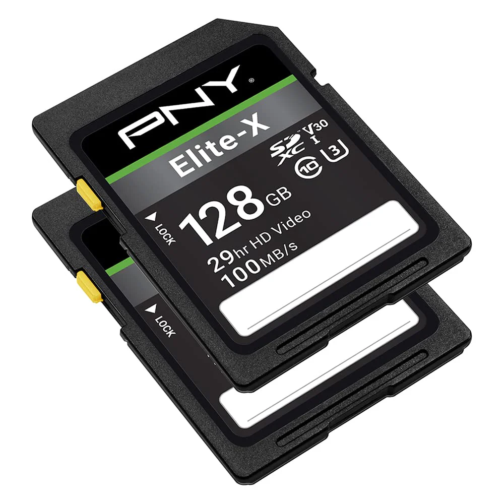 PNY 128GB Elite-X Class 10 U3 V30 SDXC Flash Memory Card 2-Pack - 100MB/s, Class 10, U3, V30, 4K UHD, Full HD, UHS-I, Full Size SD FLASH CARD - 2 PACK - Image 2