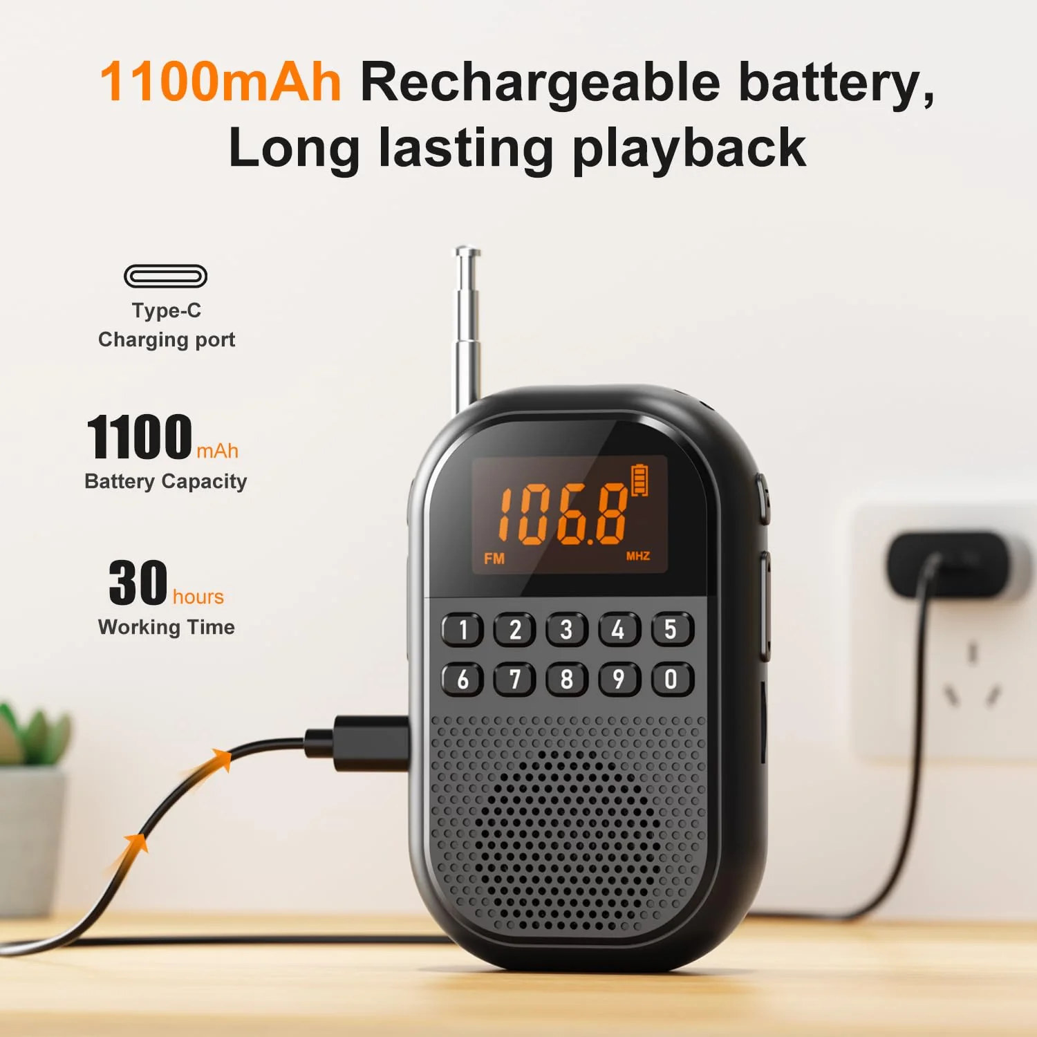 Pocket AM FM Radio:1100mAh Rechargeable Radio Supports Bluetooth, Mini FM AM Receiver with Large Speaker, Stereo Earphone, Sleep Timer, Easy to use for Jogging, Walking Black - Image 3
