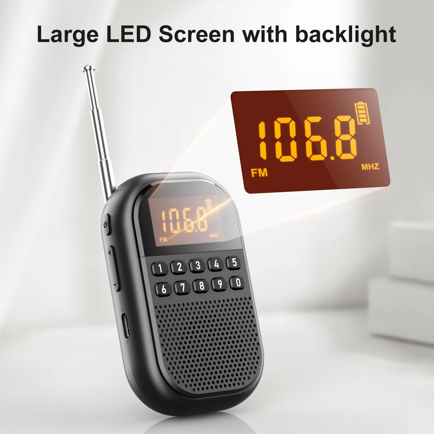 Pocket AM FM Radio:1100mAh Rechargeable Radio Supports Bluetooth, Mini FM AM Receiver with Large Speaker, Stereo Earphone, Sleep Timer, Easy to use for Jogging, Walking Black - Image 7