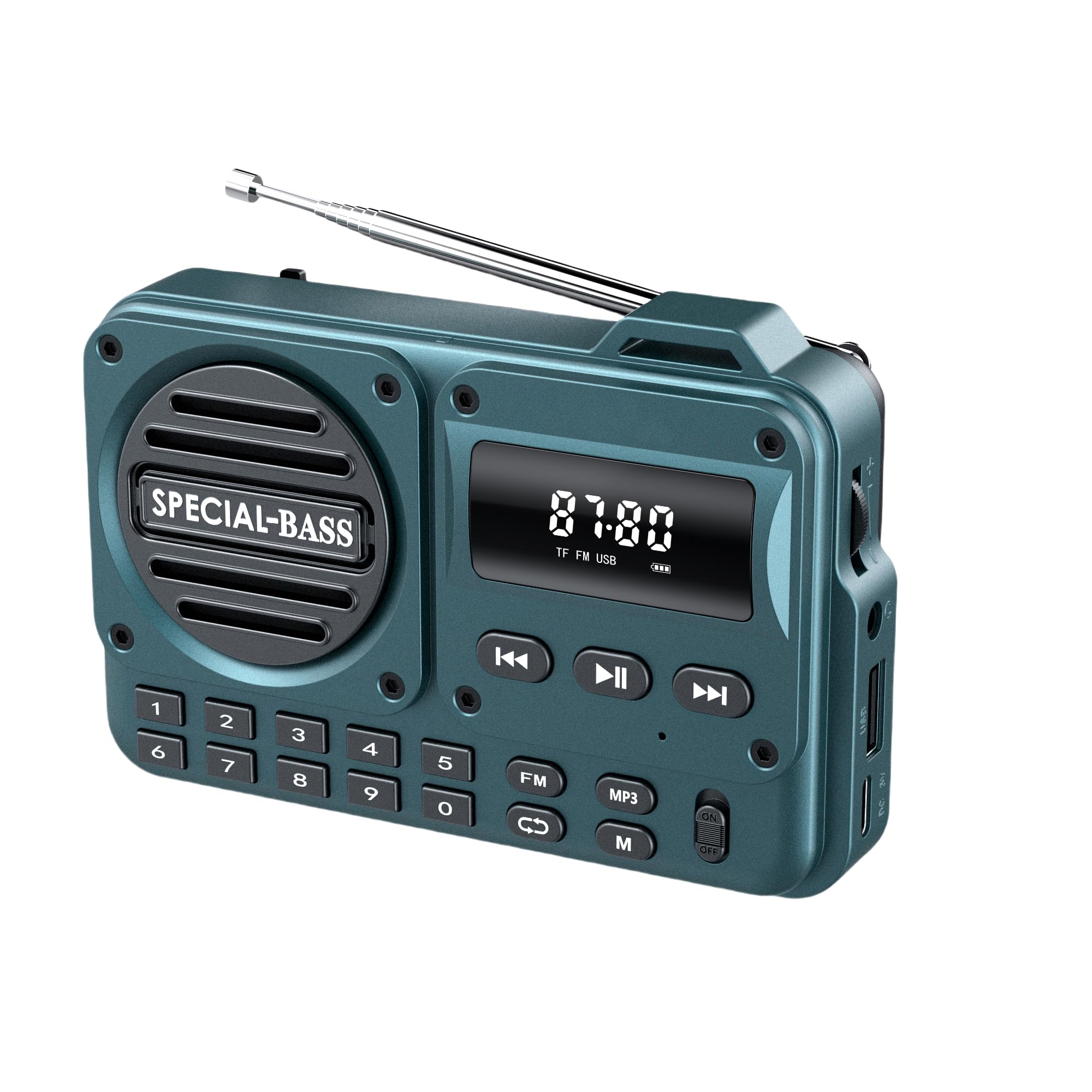 Pocket Radio FM USB-C Charging 2000mAh Rechargeable Excellent Reception Clear Speaker and Headphone Jack,LCD Screen,FM Radio for Walk/Jogging/Gym, Bluetooth/TF.(NO AM) (Turquoise) Turquoise