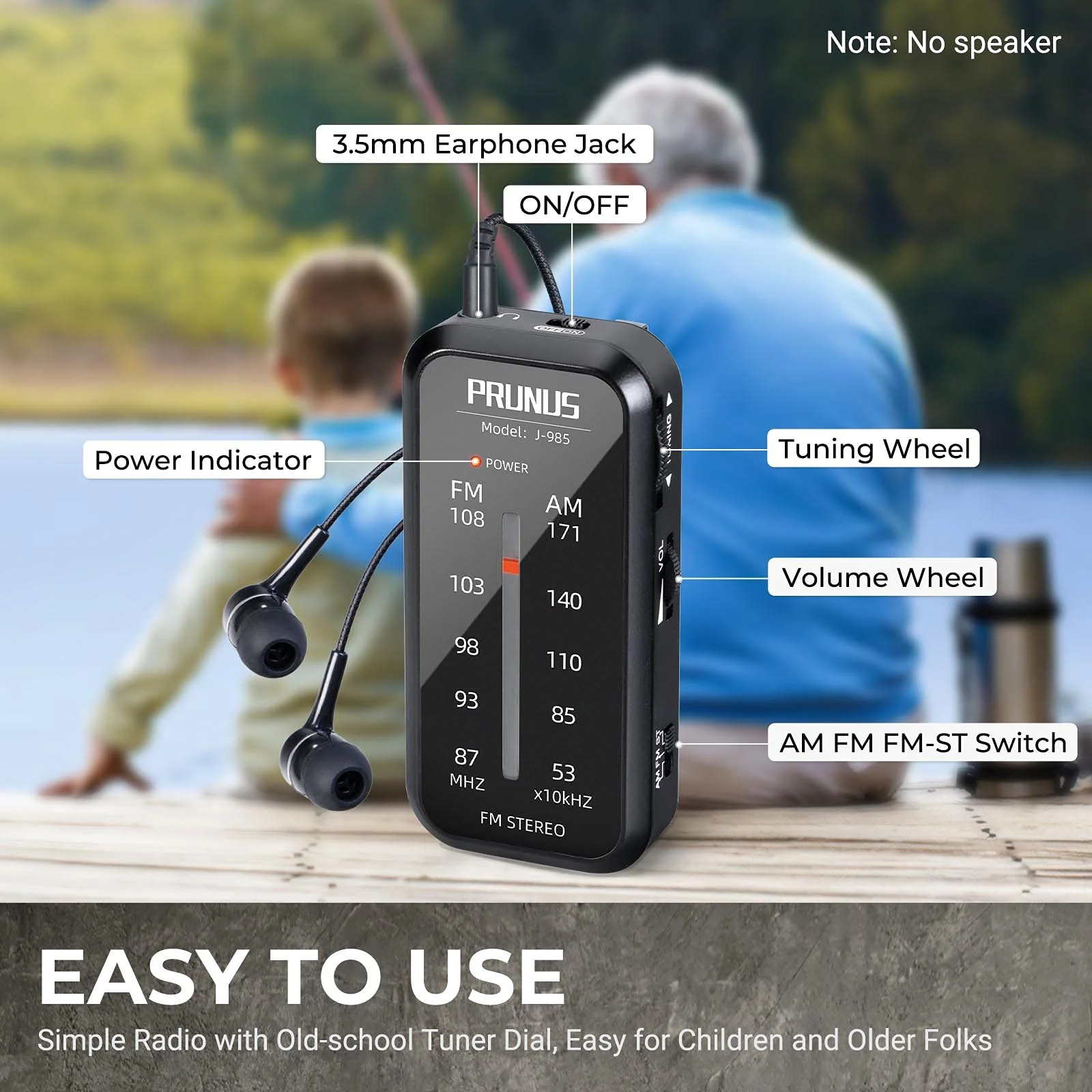 Pocket Radio Mini AM FM Stereo Radio Portable Battery Operated Radio, Includes Headphones, with Back Clip and Signal Indicator, Operated by AAA Batteries for Hurricane,Walking,Running,J-985 by PRUNUS Black - Image 4