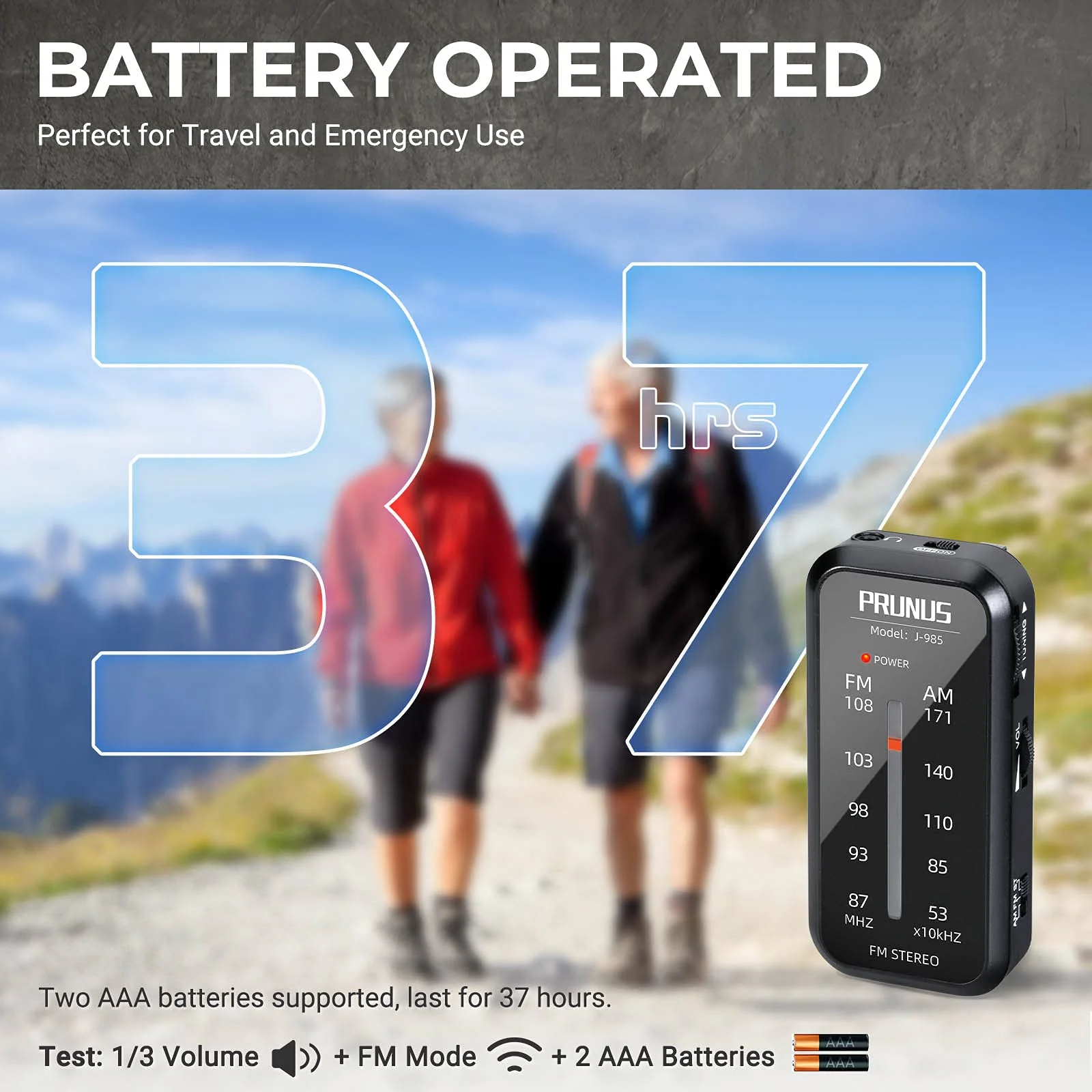 Pocket Radio Mini AM FM Stereo Radio Portable Battery Operated Radio, Includes Headphones, with Back Clip and Signal Indicator, Operated by AAA Batteries for Hurricane,Walking,Running,J-985 by PRUNUS Black - Image 6