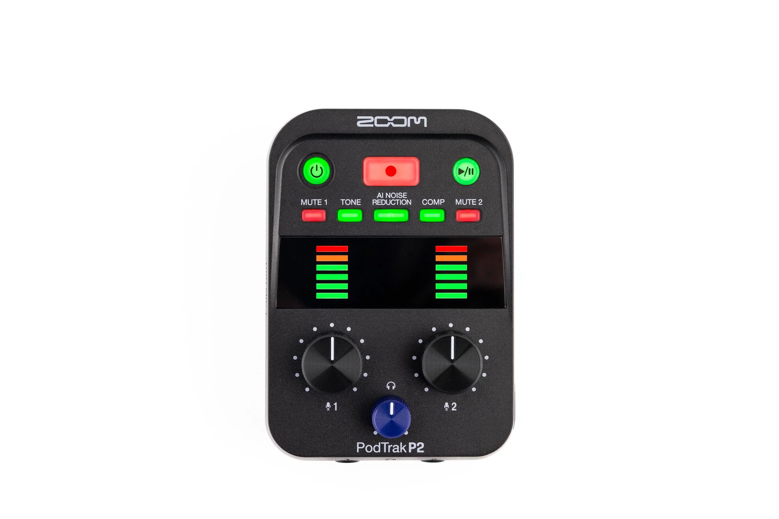 PodTrak P2 Podcast Recorder with 2 USB Mic Inputs, 2 Headphone Outputs, AI Noise Reduction, Tone & COMP Effects, Remote Guest Recording, SD Cards up to 1TB, Battery Powered, & USB-C Powered