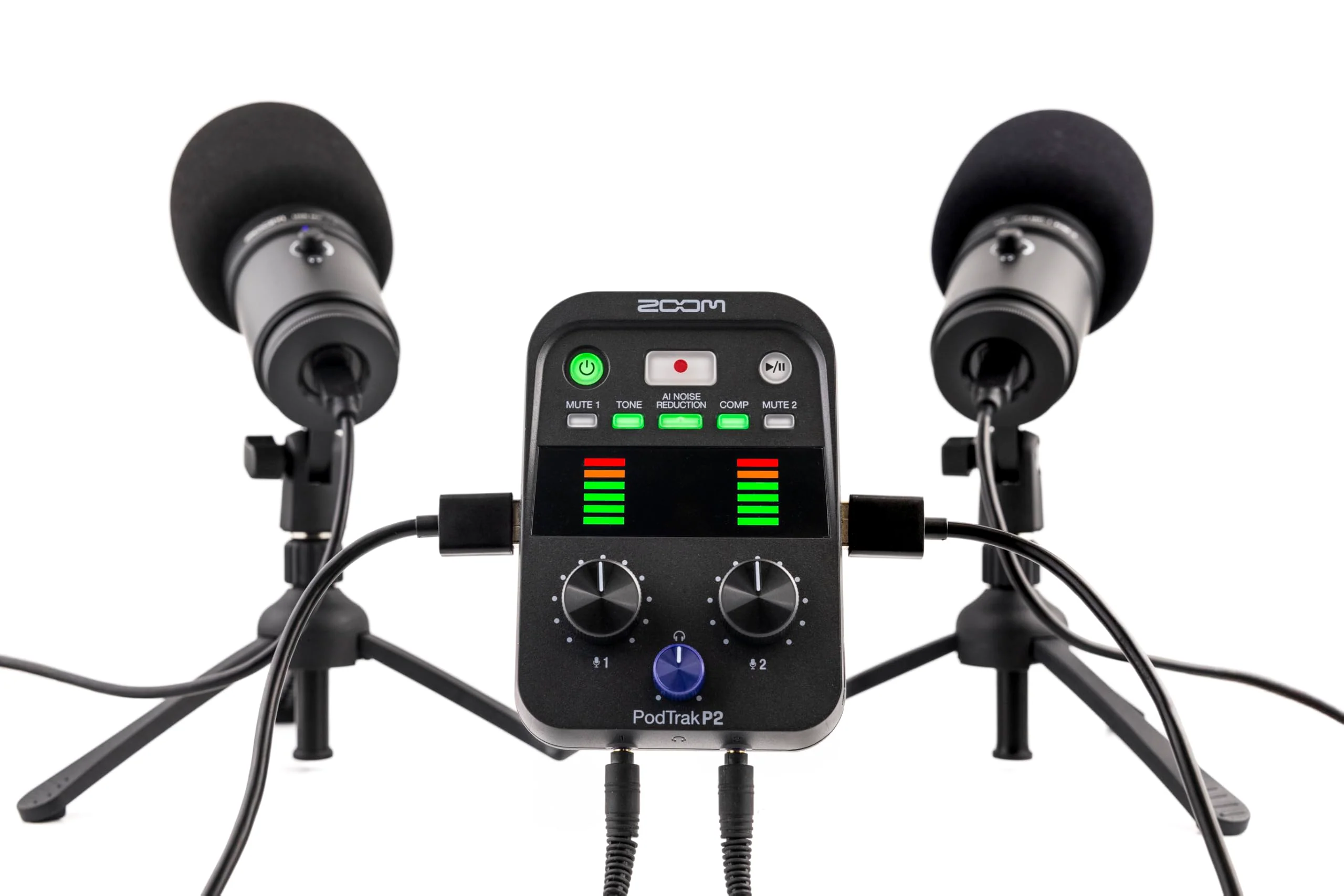 PodTrak P2 Podcast Recorder with 2 USB Mic Inputs, 2 Headphone Outputs, AI Noise Reduction, Tone & COMP Effects, Remote Guest Recording, SD Cards up to 1TB, Battery Powered, & USB-C Powered - Image 9