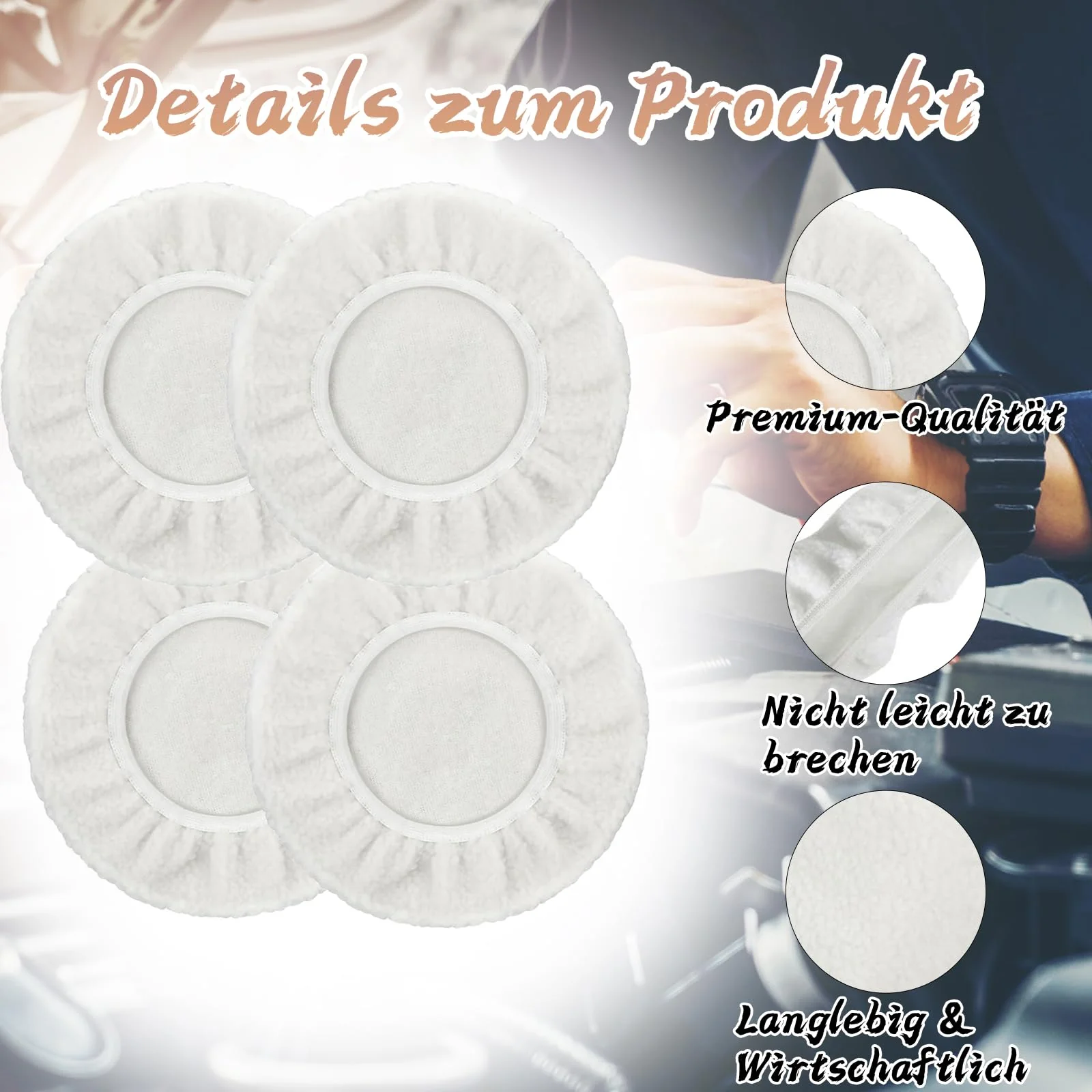 Polishing Machine, Polishing Attachment Cordless Screwdriver, 4 Pieces Polishing Hoods, 250 mm Polishing Pads, Lambswool Polishing Discs for 220 mm-250 mm Polishing Machines, for Car Paint Care, Wax - Image 3
