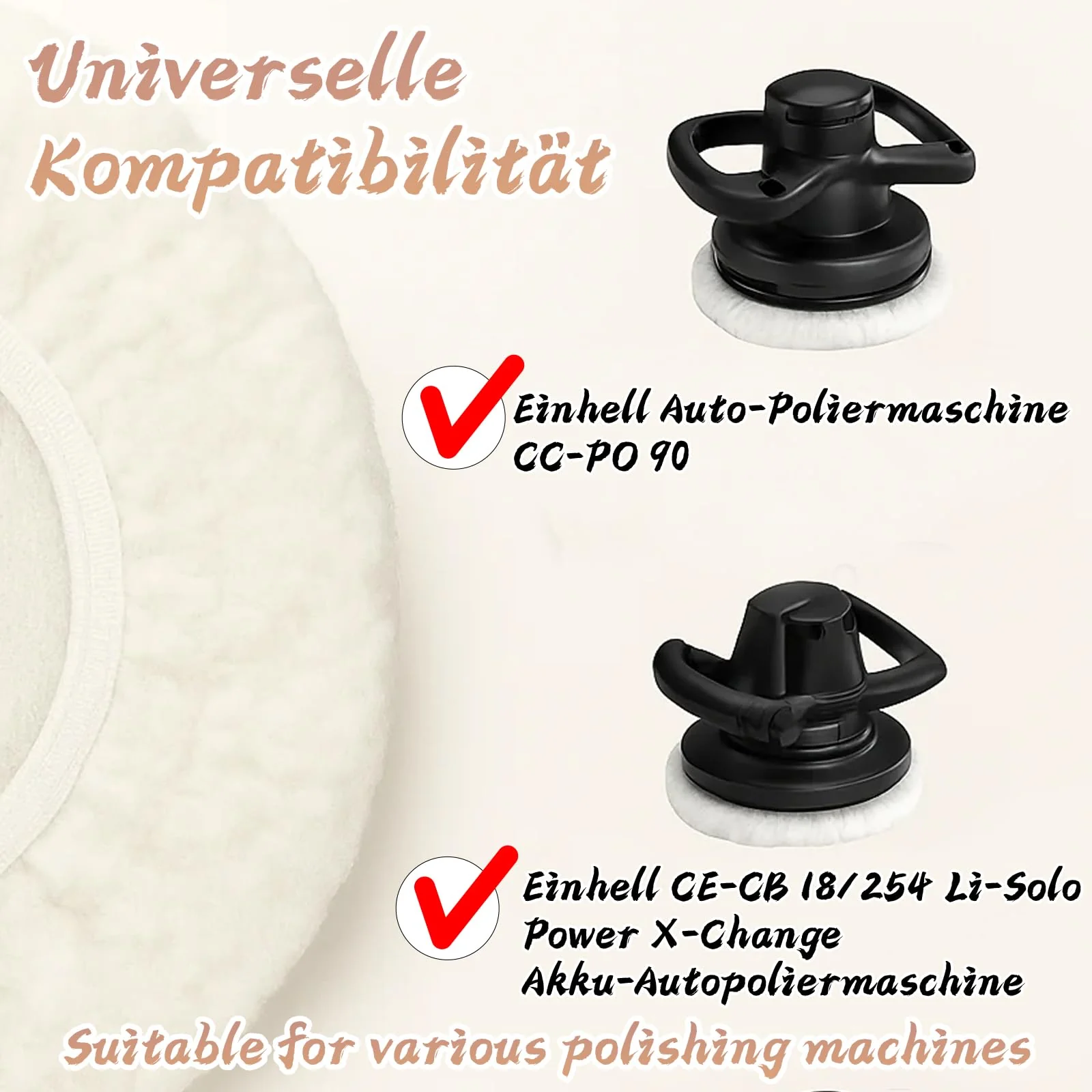 Polishing Machine, Polishing Attachment Cordless Screwdriver, 4 Pieces Polishing Hoods, 250 mm Polishing Pads, Lambswool Polishing Discs for 220 mm-250 mm Polishing Machines, for Car Paint Care, Wax - Image 4