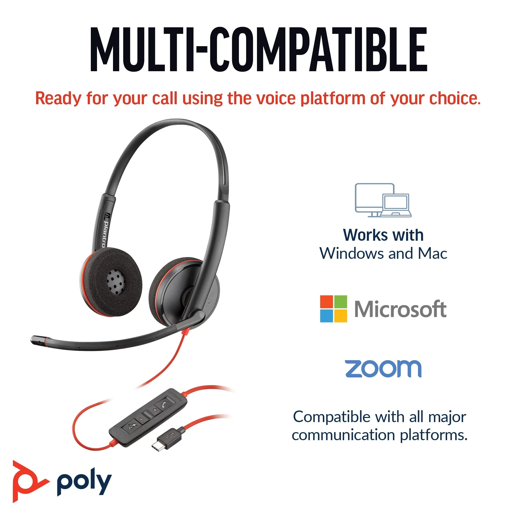 Poly Blackwire 3220 Wired Headset (Plantronics) - Noise-Canceling Mic – Stereo Design - Connect to PC/Mac via USB-C or USB-A - Works w/Teams, Zoom - Amazon Exclusive - Image 5