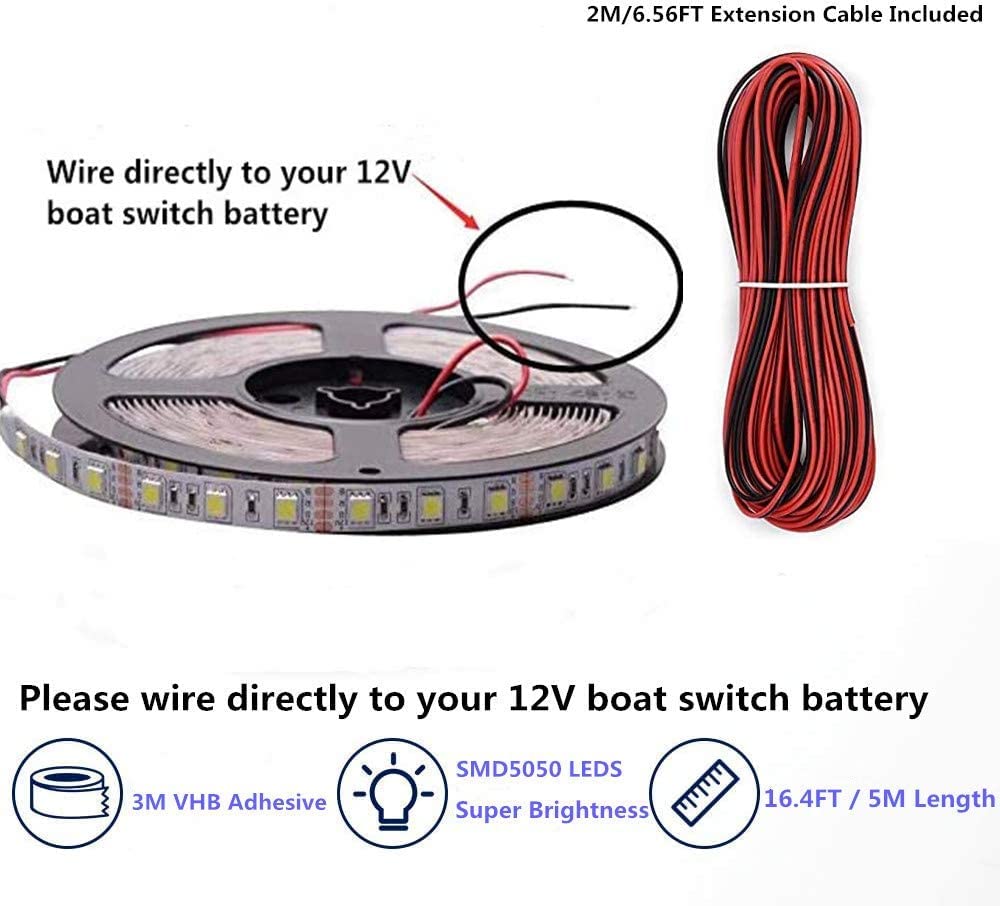Pontoon LED Strip Lights, 12V 5M/16.4FT Waterproof Marine LED Light Boat Interior Lights, Boat Deck Light for Pontoon Fishing Boats, Extension Cable Included (Amber) Amber (16.4FT) - Image 2