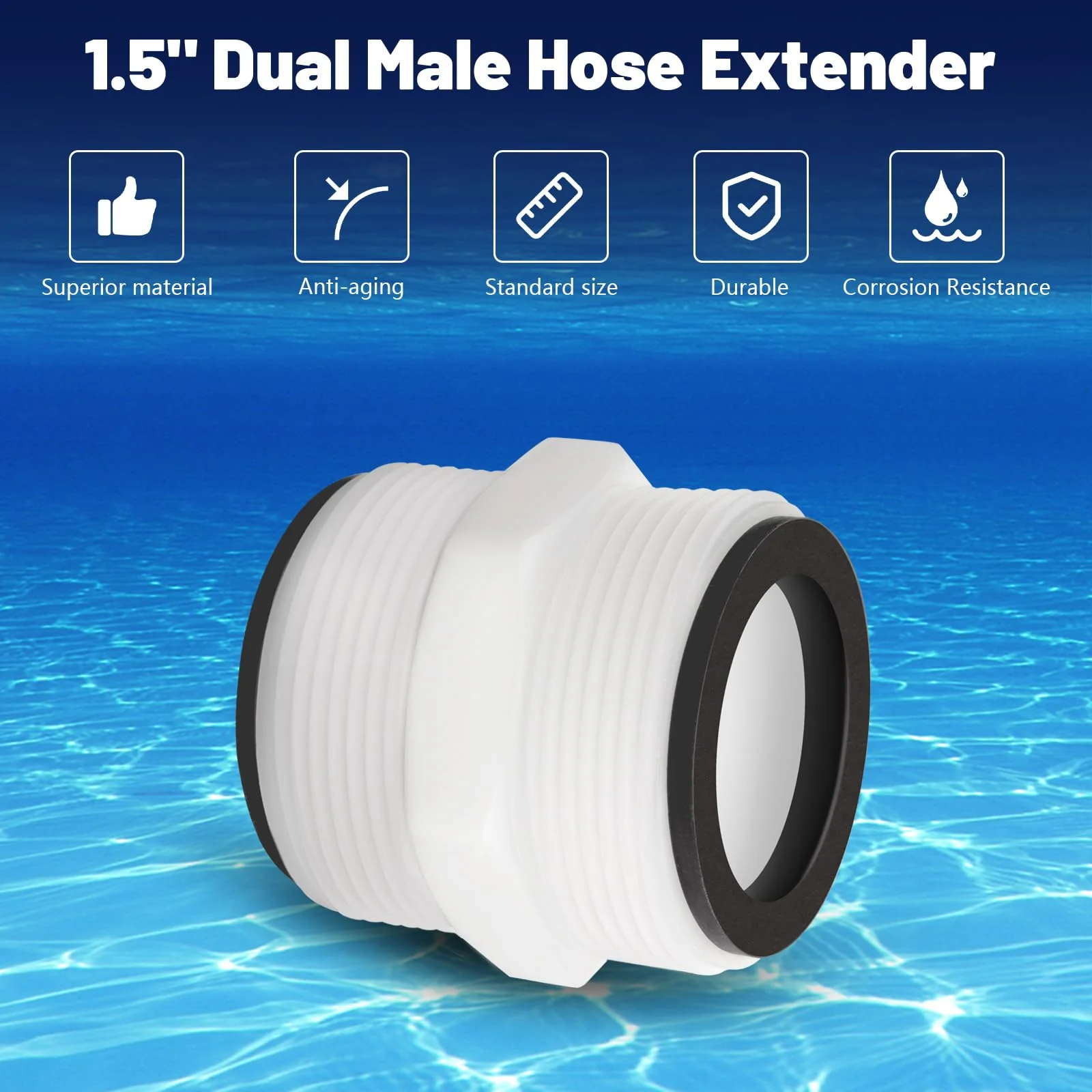 Pool Hose Adapter for Intex & Coleman Pool Split Hose Joint Connector, Swimming Pump 1.5 Inch Pools Drain Adapter Extender with 4 Ring Gaskets for Above Ground Pools Pump Hose Connector - 2 Pack - Image 6
