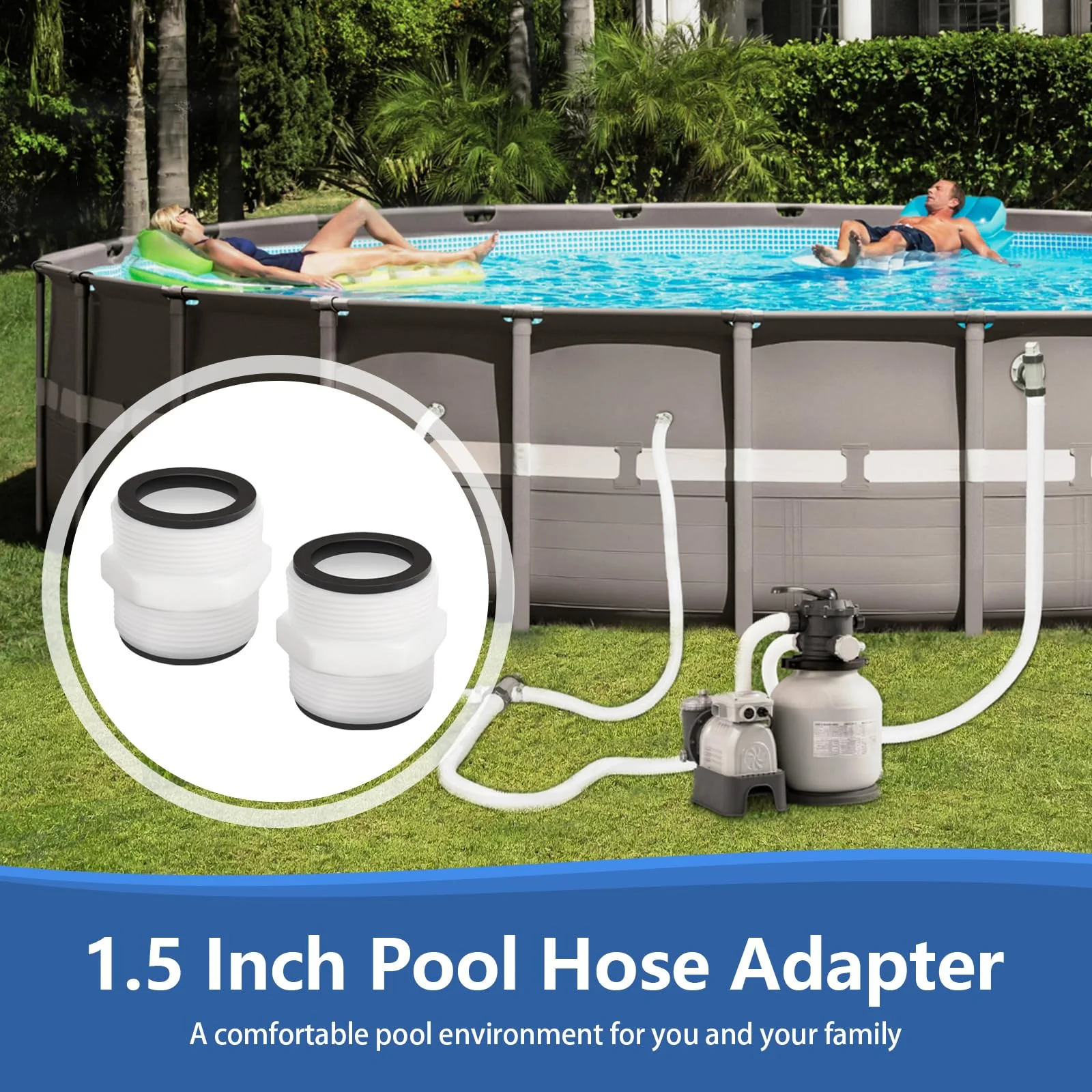 Pool Hose Adapter for Intex & Coleman Pool Split Hose Joint Connector, Swimming Pump 1.5 Inch Pools Drain Adapter Extender with 4 Ring Gaskets for Above Ground Pools Pump Hose Connector - 2 Pack - Image 7