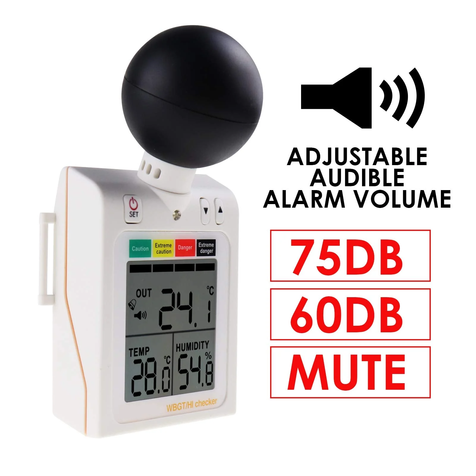 Portable 2 in 1 WBGT + HI Heat Index Checker Wet Ball Globe Temperature Heat Stress Meter Air Temperature Humidity Tester with Acoustic Alarm to Display Dangerous Levels Portable WBGT + HI-Checker - Image 2
