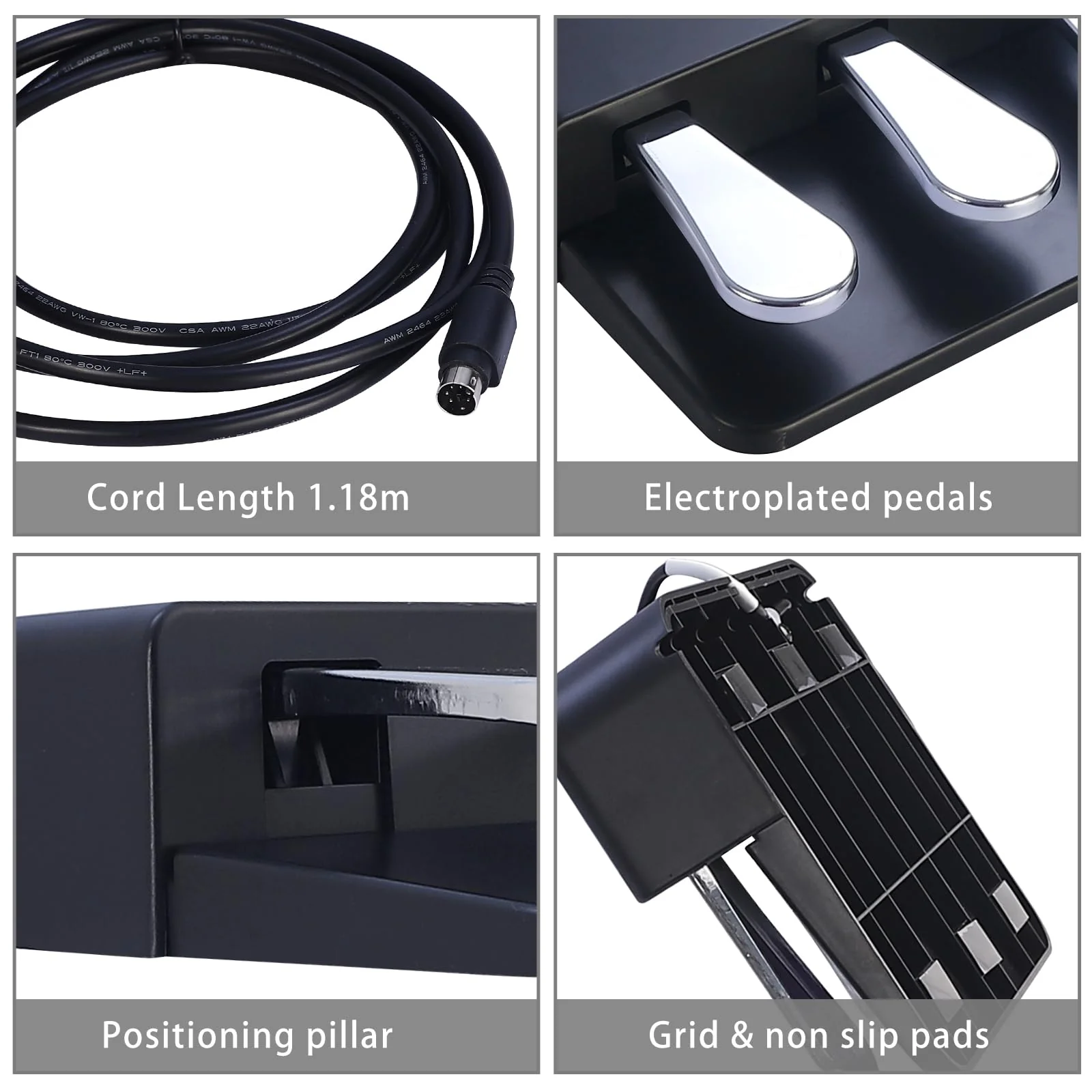 Portable 3-Pedal Board unit for Electric pianos keyboards, Soft & Sostenuto & Sustain pedal 3-Pedal Compatible With Yamaha P125 P121 P515 DGX670 Digital pianos keyboards (Black + Silver) Black + Silver - Image 5
