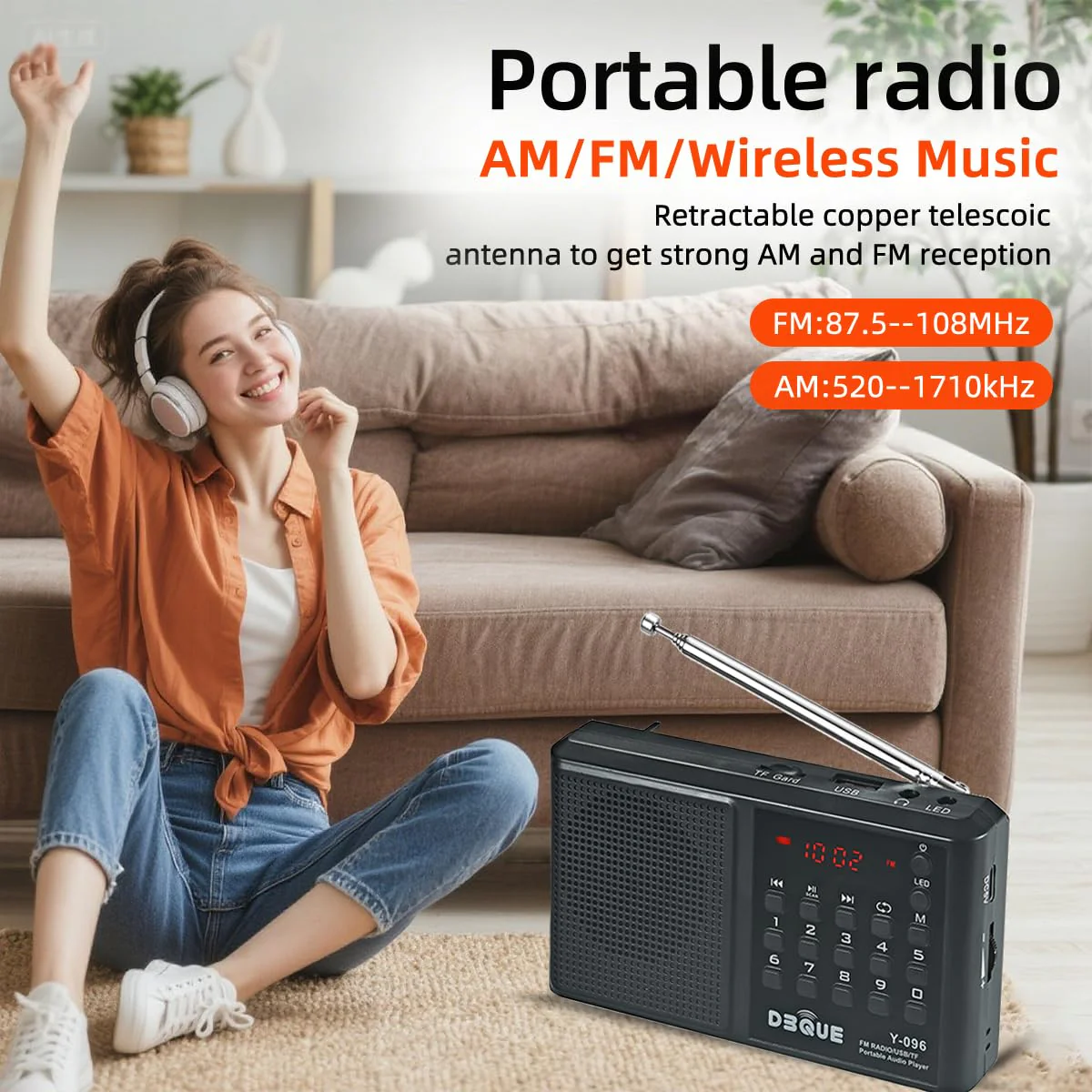 Portable AM FM Radio with Bluetooth Speaker;USB/TF Card MP3 Playback 3.5mm Jack,Auto Scan Save,Loudspeaker for Emergency(Battery-Powered) CampingTravel Home Use Rechargeable Transistor Radio (Black) Black - Image 5