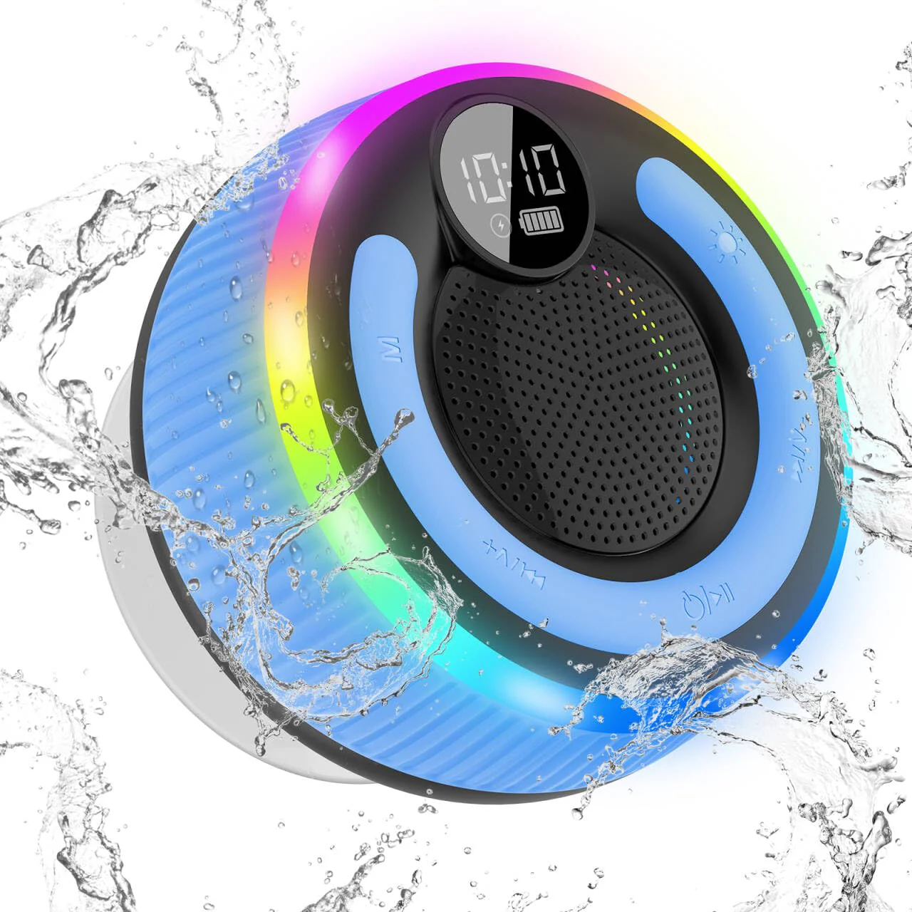 Portable Bluetooth Shower Speaker with Lights, Bluetooth 5.3, Small Wireless Speaker for Outdoor, Blue