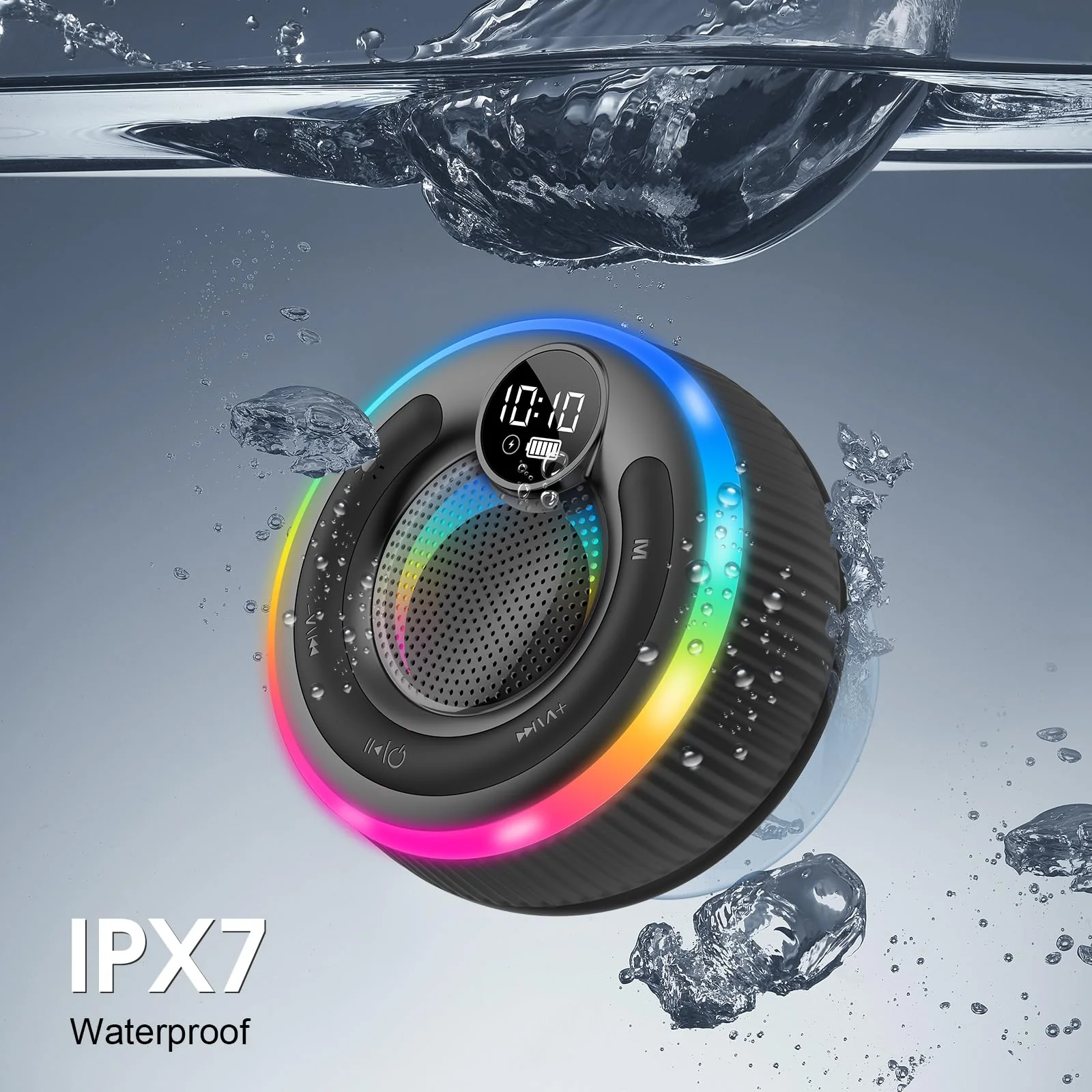 Portable Bluetooth Shower Speaker with Lights, Bluetooth 5.3, Small Wireless Speaker for Outdoor, Blue - Image 4