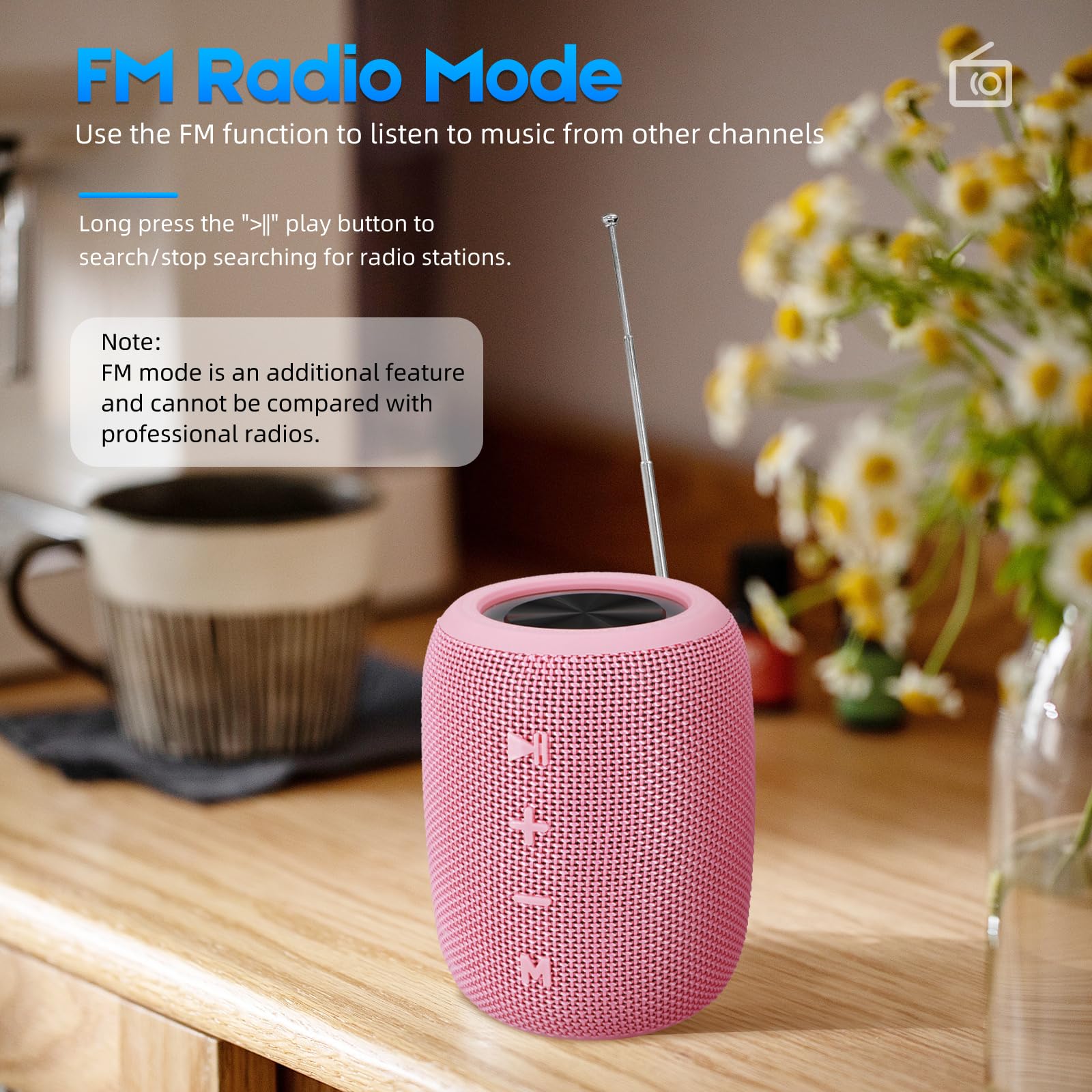 Portable Bluetooth Speaker, BT5.3 Wireless Speaker 20W Bass Diaphragms with Multi LED Light Dynamic Modes, IPX6 Waterproof 16H Playtime supports FM Mode, TF, USB for Home, Cycling, Outdoor, Beach Pink - Image 5