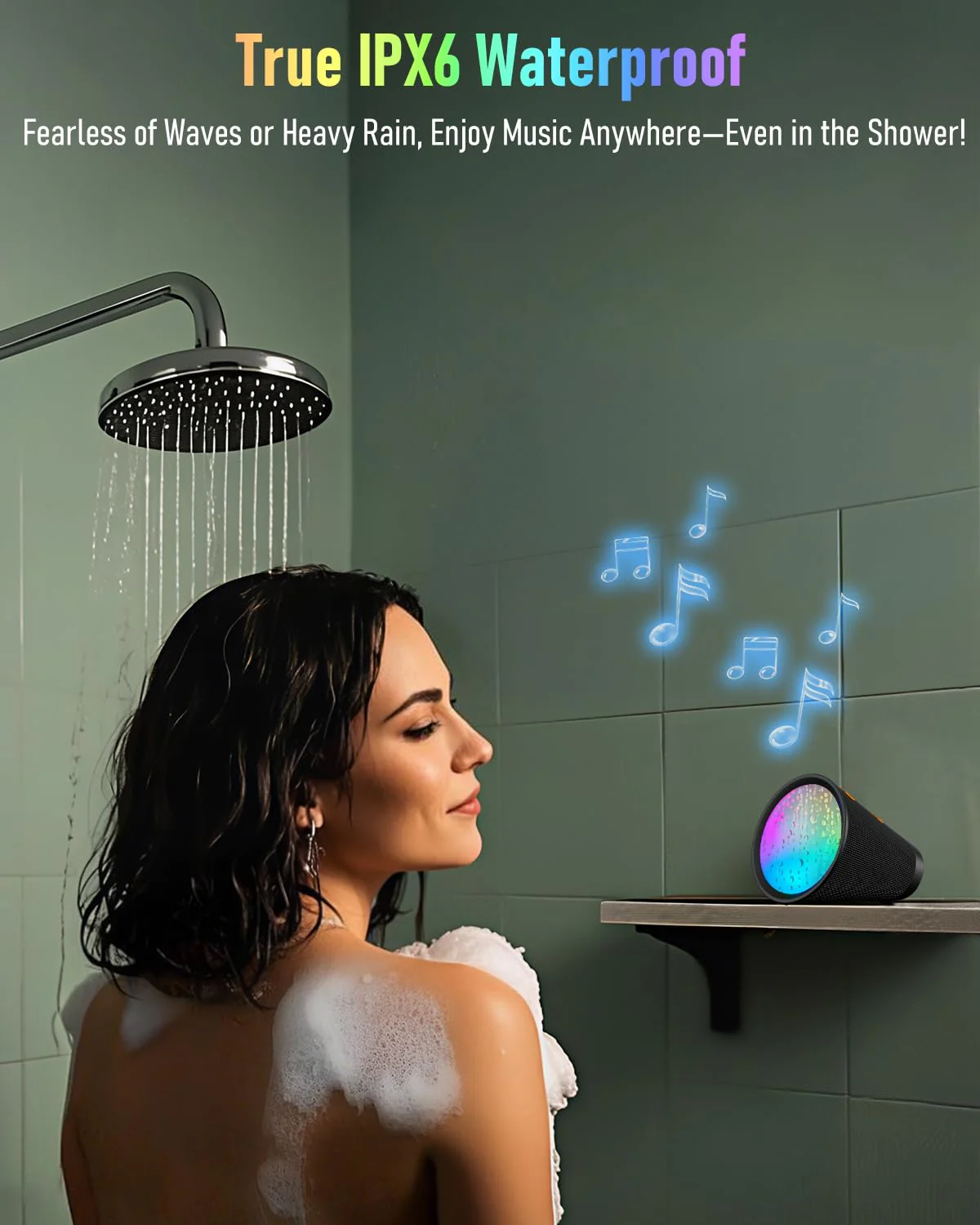 Portable Bluetooth Speaker Wireless with 9 Color Lights, 20H Playtime, Stereo Pairing, Deep Bass, IPX6 Waterproof, Bluetooth 5.3, Small Speaker for Home, Party, Outdoor, Camping, Beach, Gift Black - Image 5