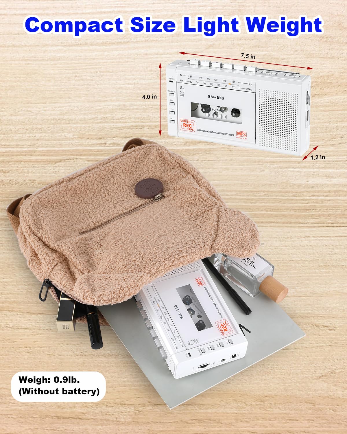Portable Cassette Tape Player to Digital Converter via USB/SD Card, Record to Cassette/U Disk/SD Card via Mic, Power by AC or AA Battery, Portable Cassette Recorder with Speaker and Headphone Jack White - Image 7