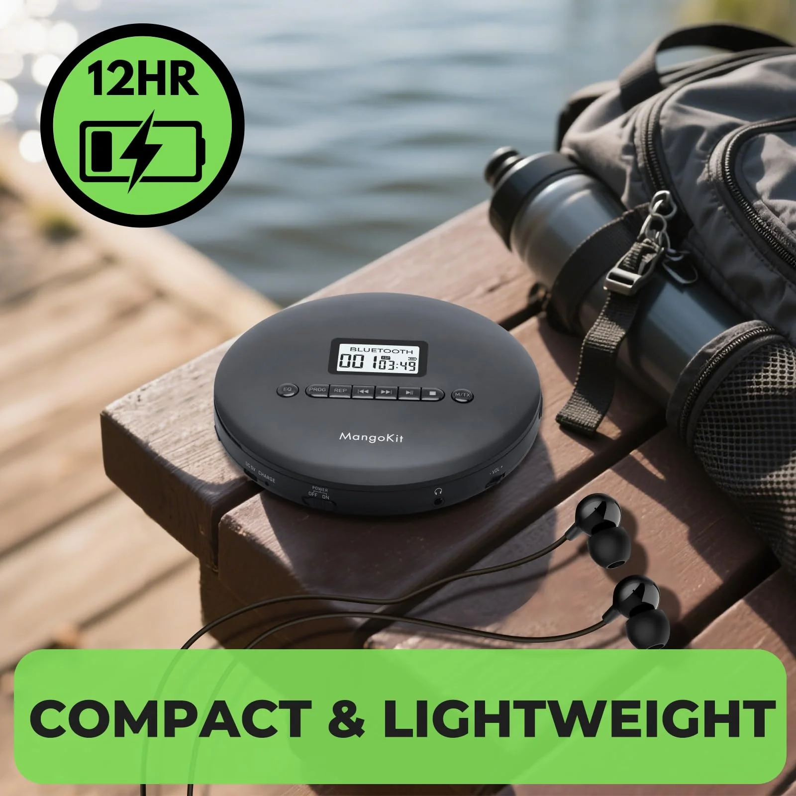 Portable CD Player with Bluetooth, MP3 Playback, Headphones – Personal CD Player with Anti-Skip, Rechargeable Battery – Compact Disc Player for Travel, Home, Language Learning - Image 6