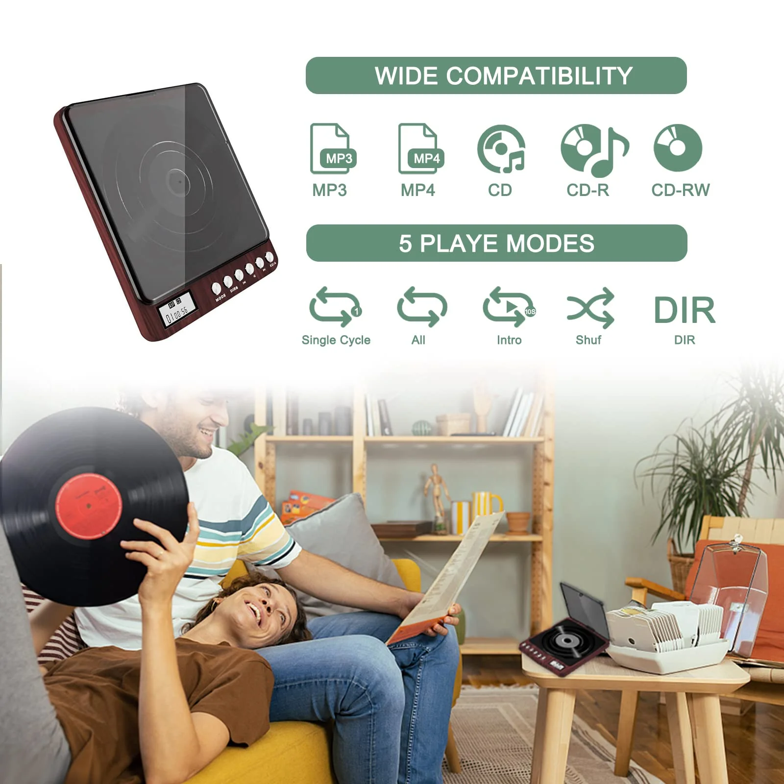 Portable CD Player with Speakers 2000mAh Rechargeable CD Player Portable with Double 3.5mm Headphones Jack,Small Anti-Shock Personal CD Player for Car Aux or Home Music Player 806-Red - Image 4