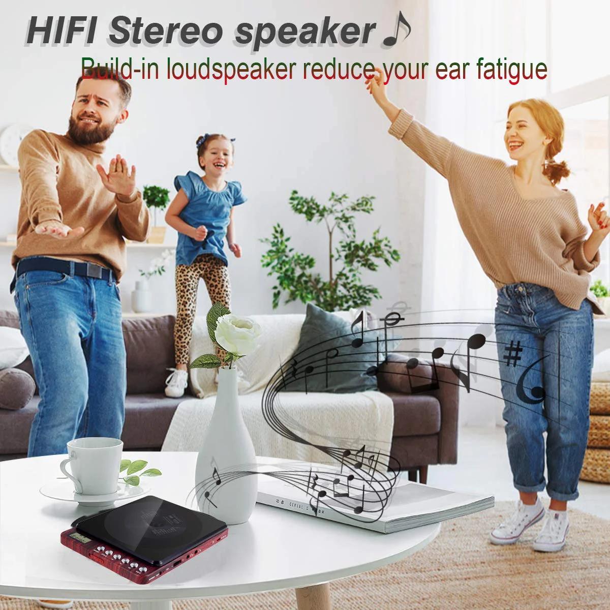 Portable CD Player with Speakers 2000mAh Rechargeable CD Player Portable with Double 3.5mm Headphones Jack,Small Anti-Shock Personal CD Player for Car Aux or Home Music Player 806-Red - Image 6