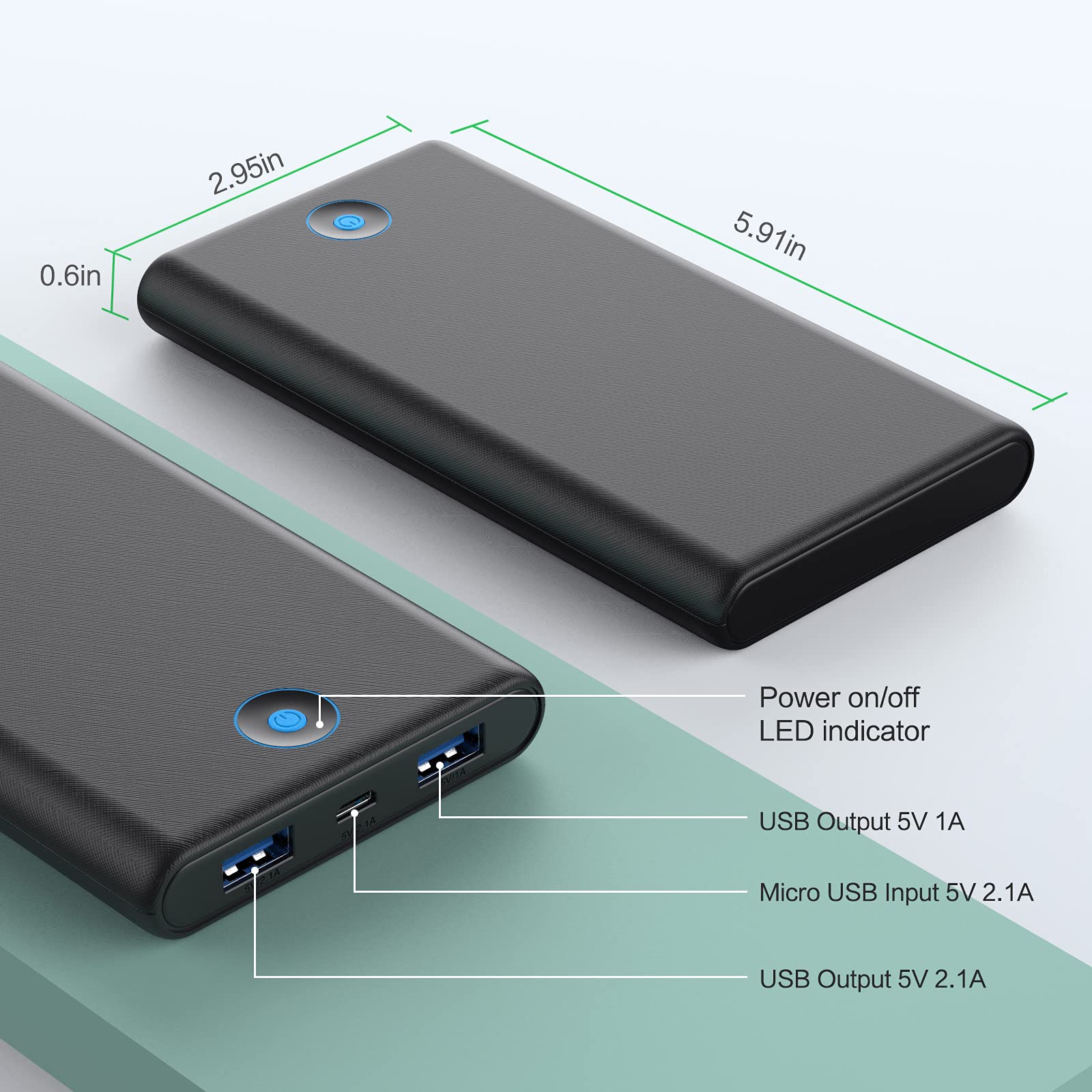Portable Charger, 2-Pack 20000mAh Power Bank Ultra Slim Fast Charging External Battery Pack with Dual USB Outputs Compatible with iPhone 16/16 Pro/15 /14/13/12/X, Samsung S24/S23, Android Phone etc Black+Black - Image 6