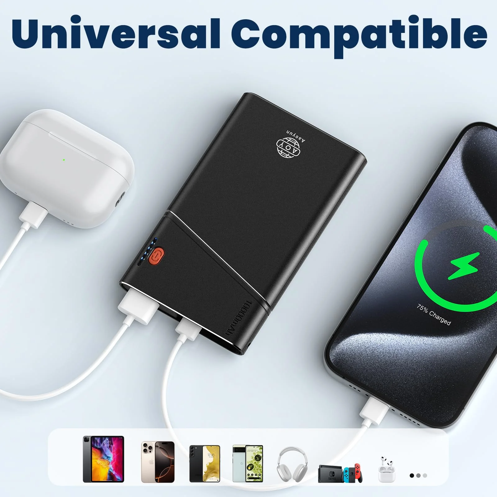 Portable Charger, 22.5W PD Fast Charging 10000mAh Power Bank with Detachable USB C Cable for Travel, Slim Hands-Free External Battery Pack for iPhone 16/15/14 iPad Samsung S24 etc, Black 1 Pack - Image 6