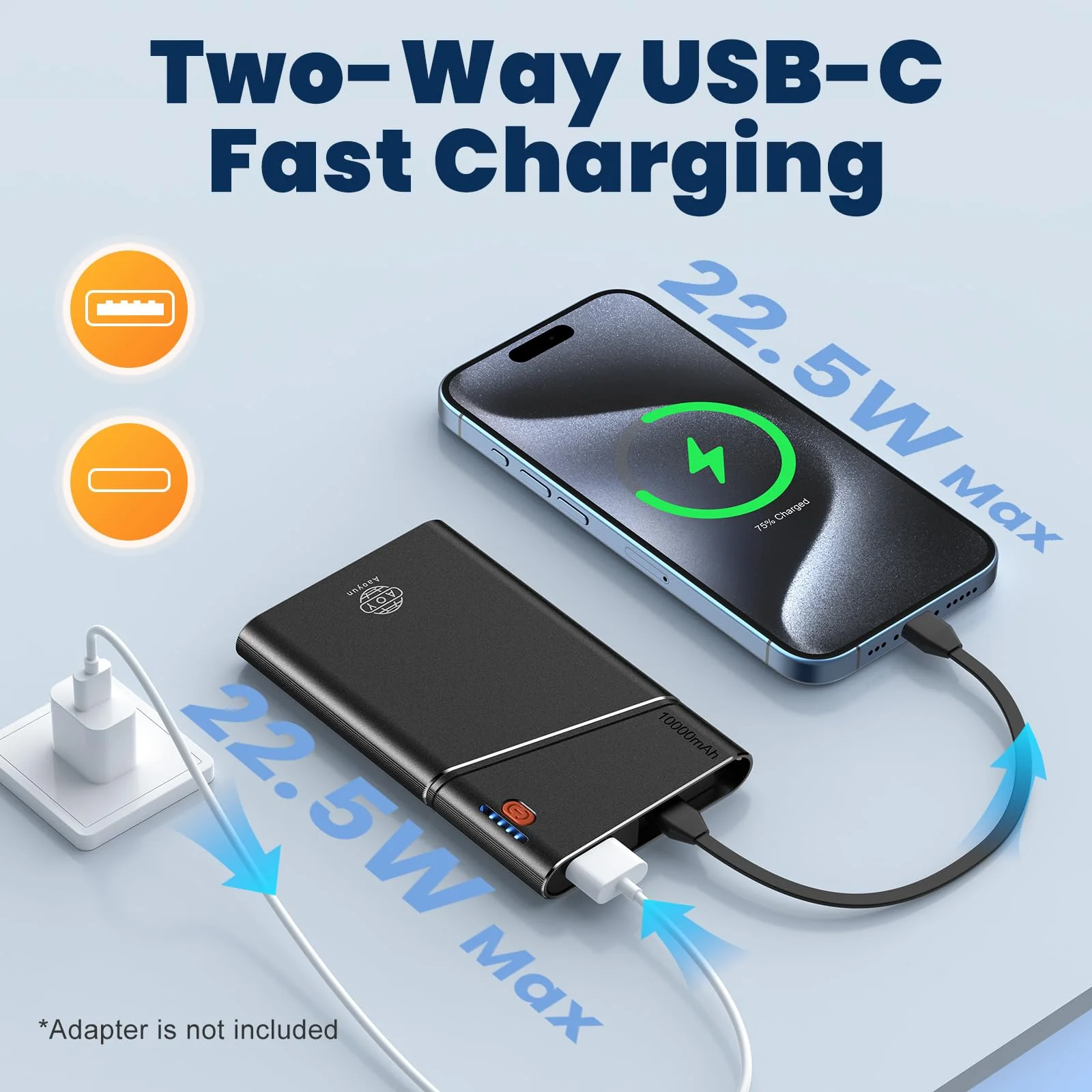 Portable Charger, 22.5W PD Fast Charging 10000mAh Power Bank with Detachable USB C Cable for Travel, Slim Hands-Free External Battery Pack for iPhone 16/15/14 iPad Samsung S24 etc, Black 1 Pack - Image 9