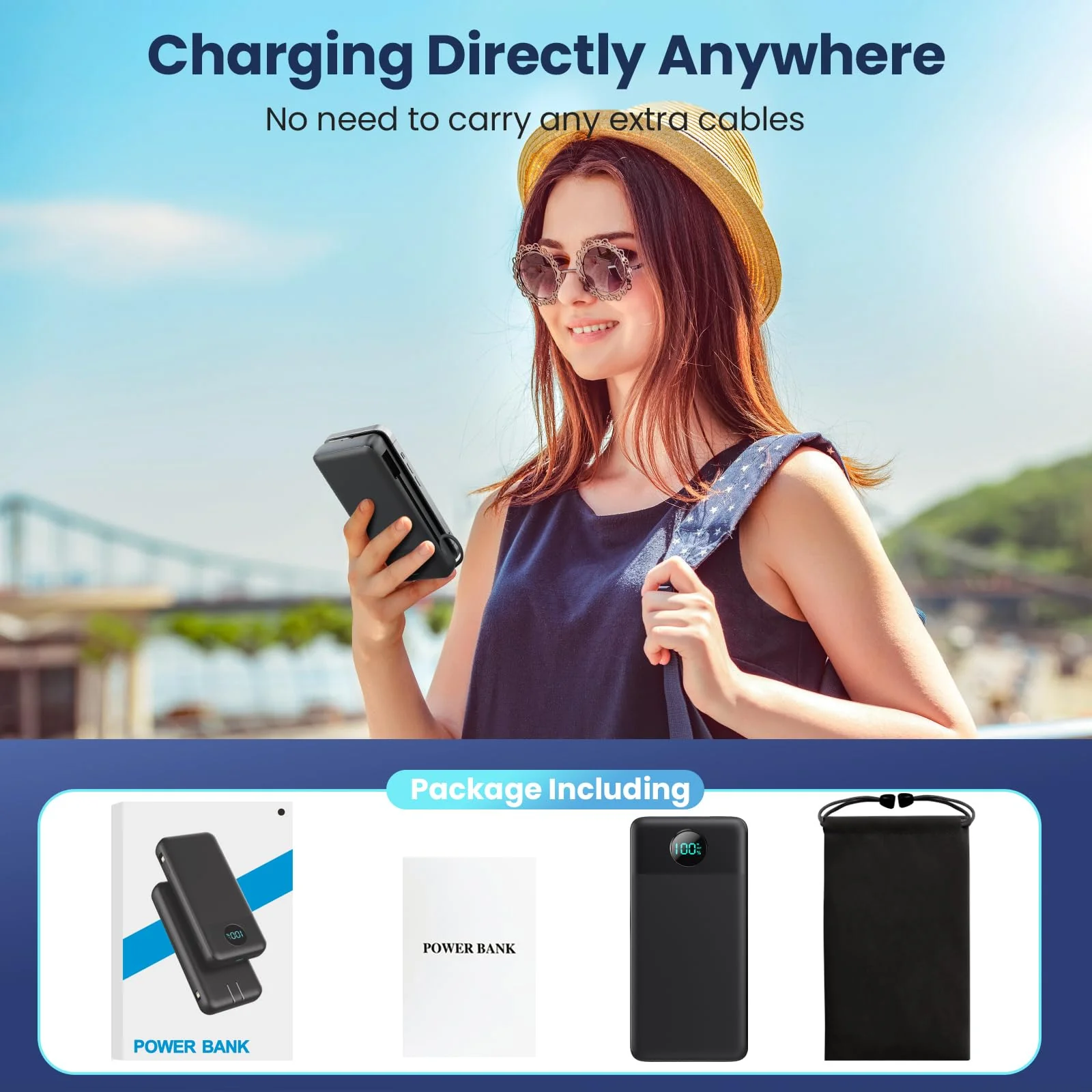 Portable Charger 33800mAh USB C Power Bank with Built-in Cables & AC Wall Plug,25W Fast Charging+QC 4.0 Phone Charger,4 Output LCD Display Battery Pack Compatible with iPhone16/15,Samsung,Android etc Black - Image 7