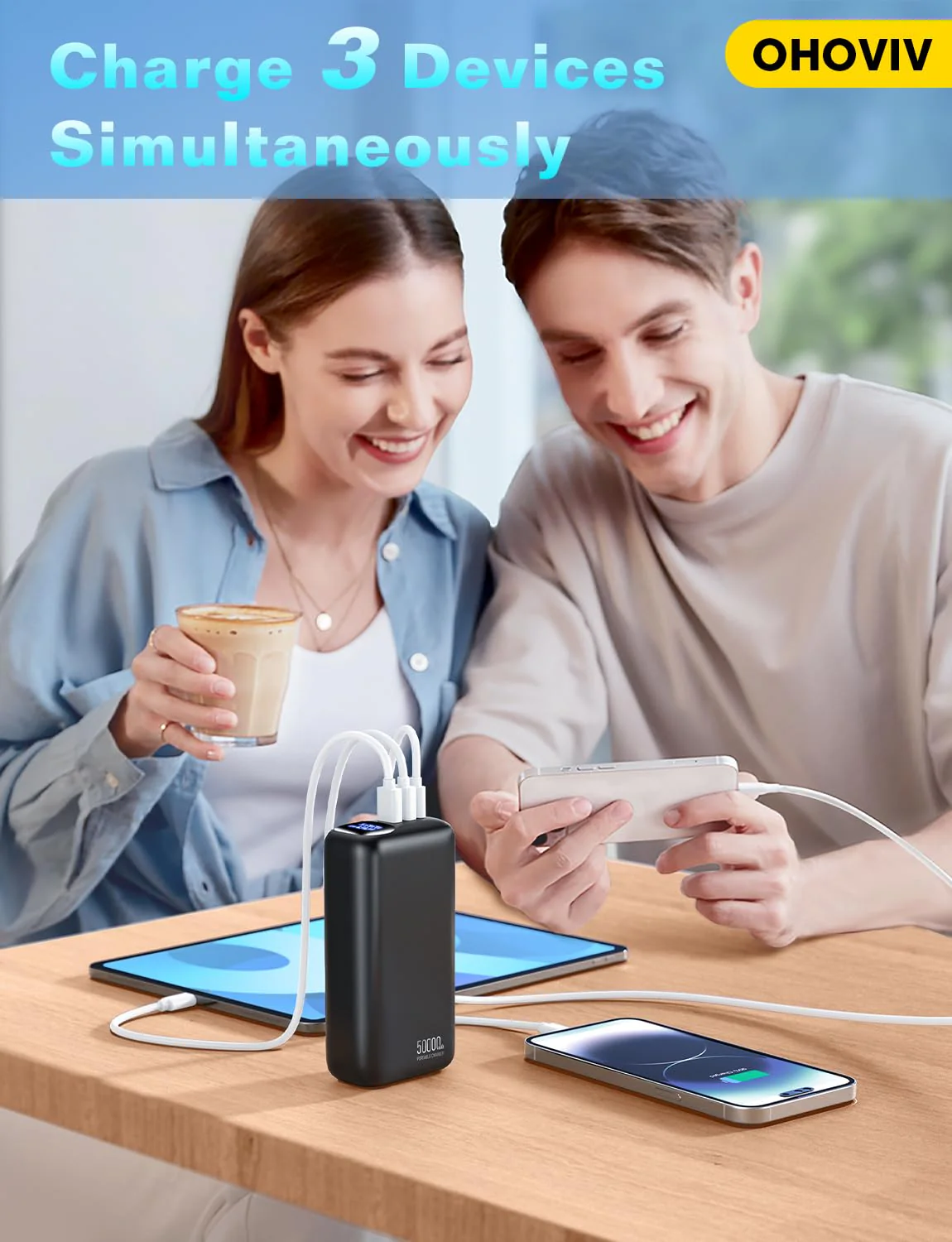 Portable Charger 50000mAh Power Bank - 22.5W Fast Charging External Battery Pack, LED Display USB-C Portable Cell Phone Charger for iPhone 16/15/14/13 Pro, Android, Samsung Galaxy, Etc Black - Image 4