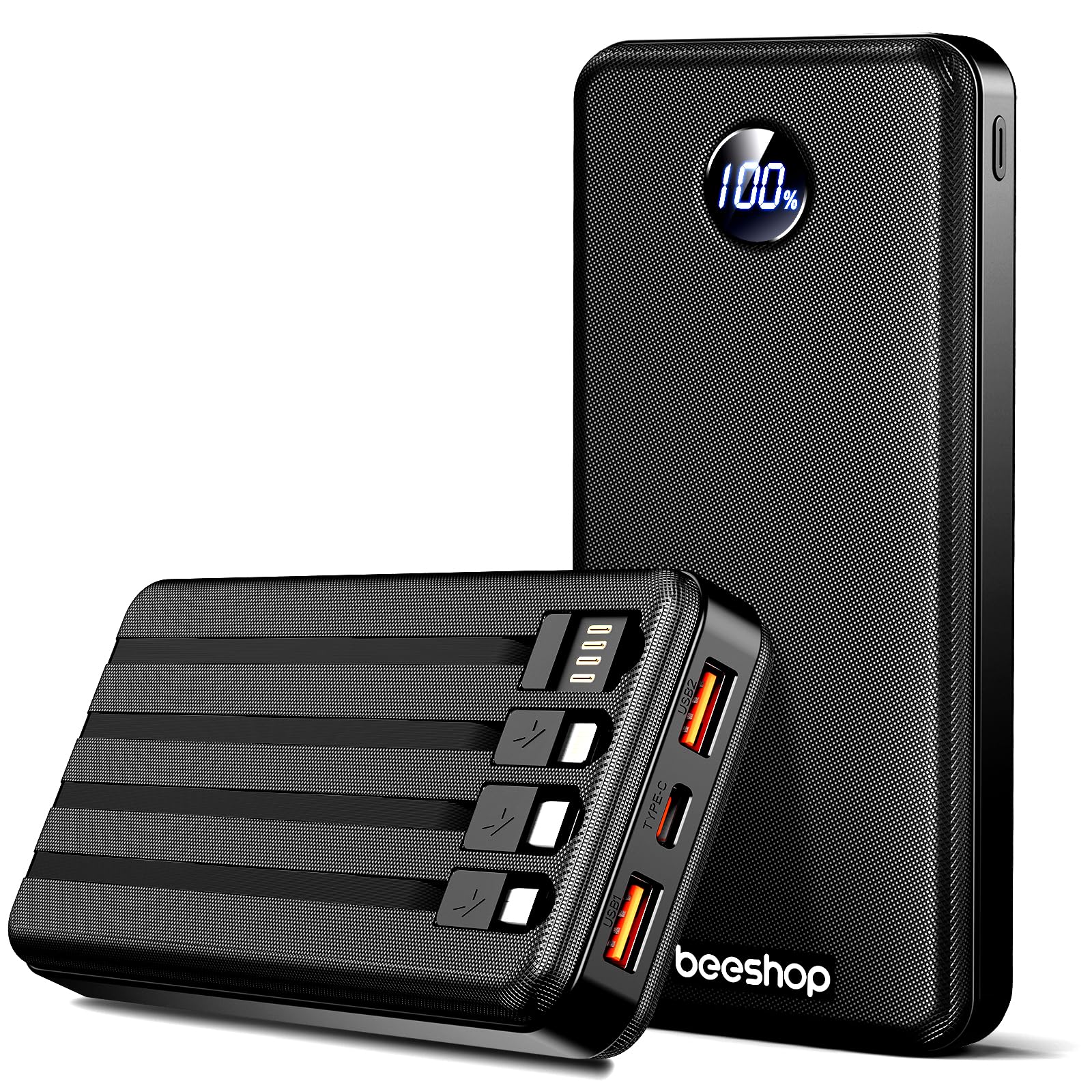 Portable Charger Power Bank - 37000mAh Portable Phone Battery with 4 Built-in Cables, 22.5W Fast Charging Battery Pack Bank Compatible with iPhone 16 15 14 13 Android Samsung Google Pixel etc(1 Pack) Black